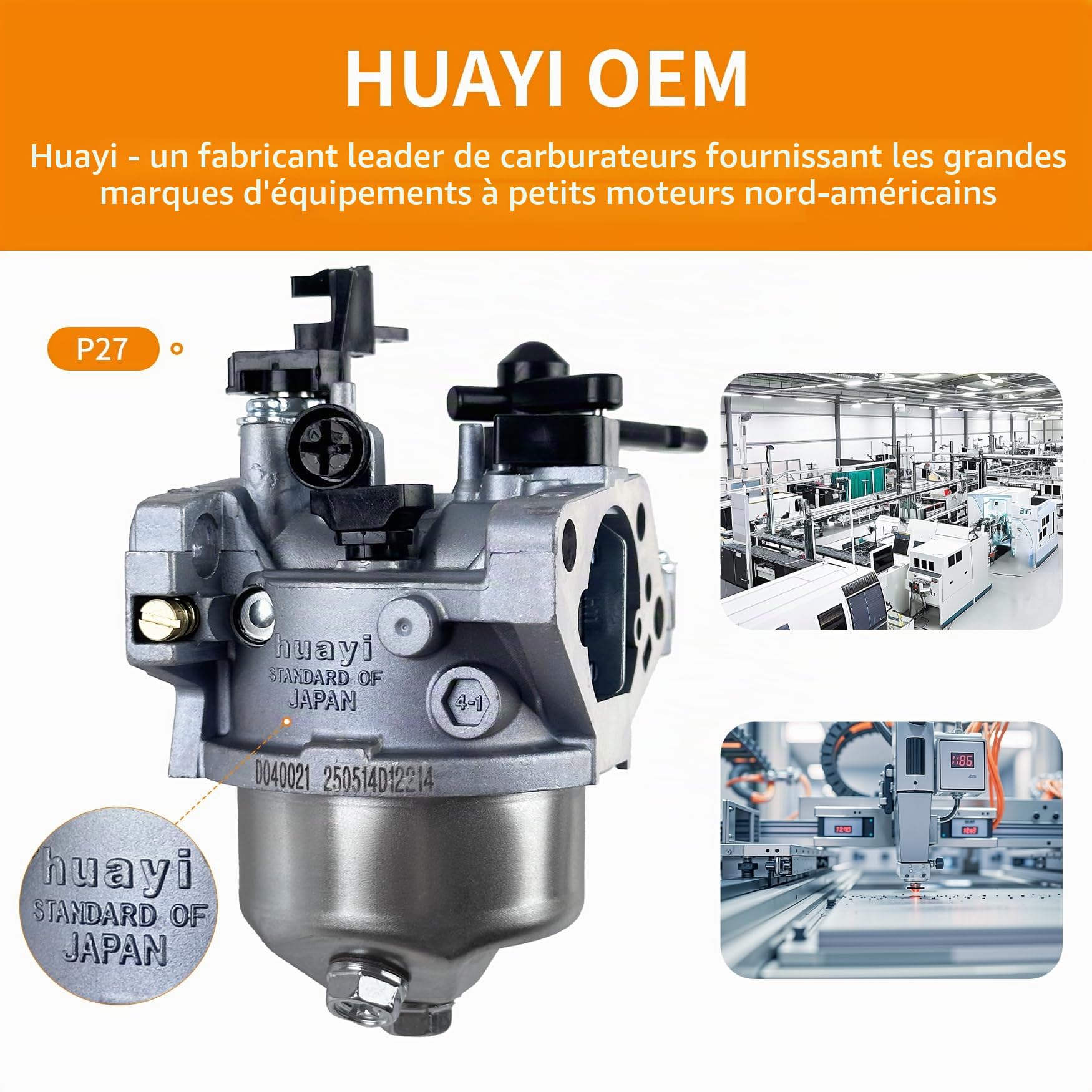 YAMAKATO HUAYI GX390 Carburateur 16100-ZF6-V01 pour moteurs Honda GX340 | pour moteurs Honda et Clone GX 390 GX340 Nettoyeur Haute Pression Huayi P27 Carbu avec Joint