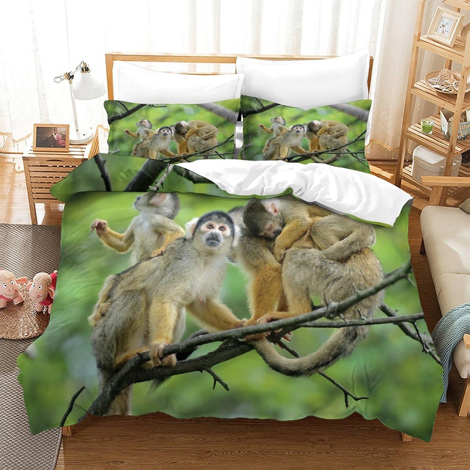 P1S9U7W5Y 3D Printed Jungle Monkey Duvet Cover Set 3pcs Microfiber Monkey Bedding Set Double