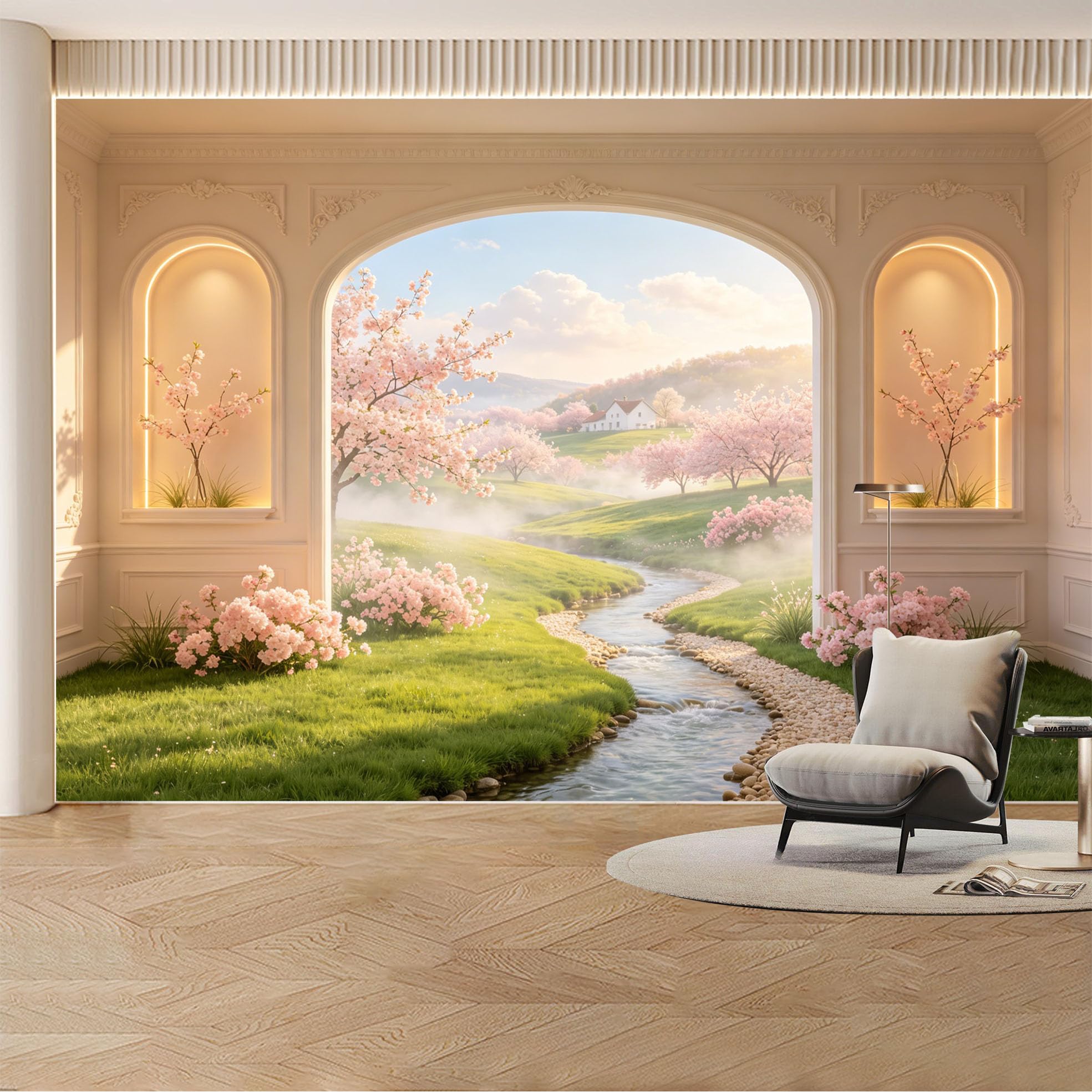 Custom Wall Mural Wallpaper Northern Lights Forest Lake Landscape， 3D Effect Wall Decor Large Wall Art， Misty Nature for Living Room， Bedroom， Office
