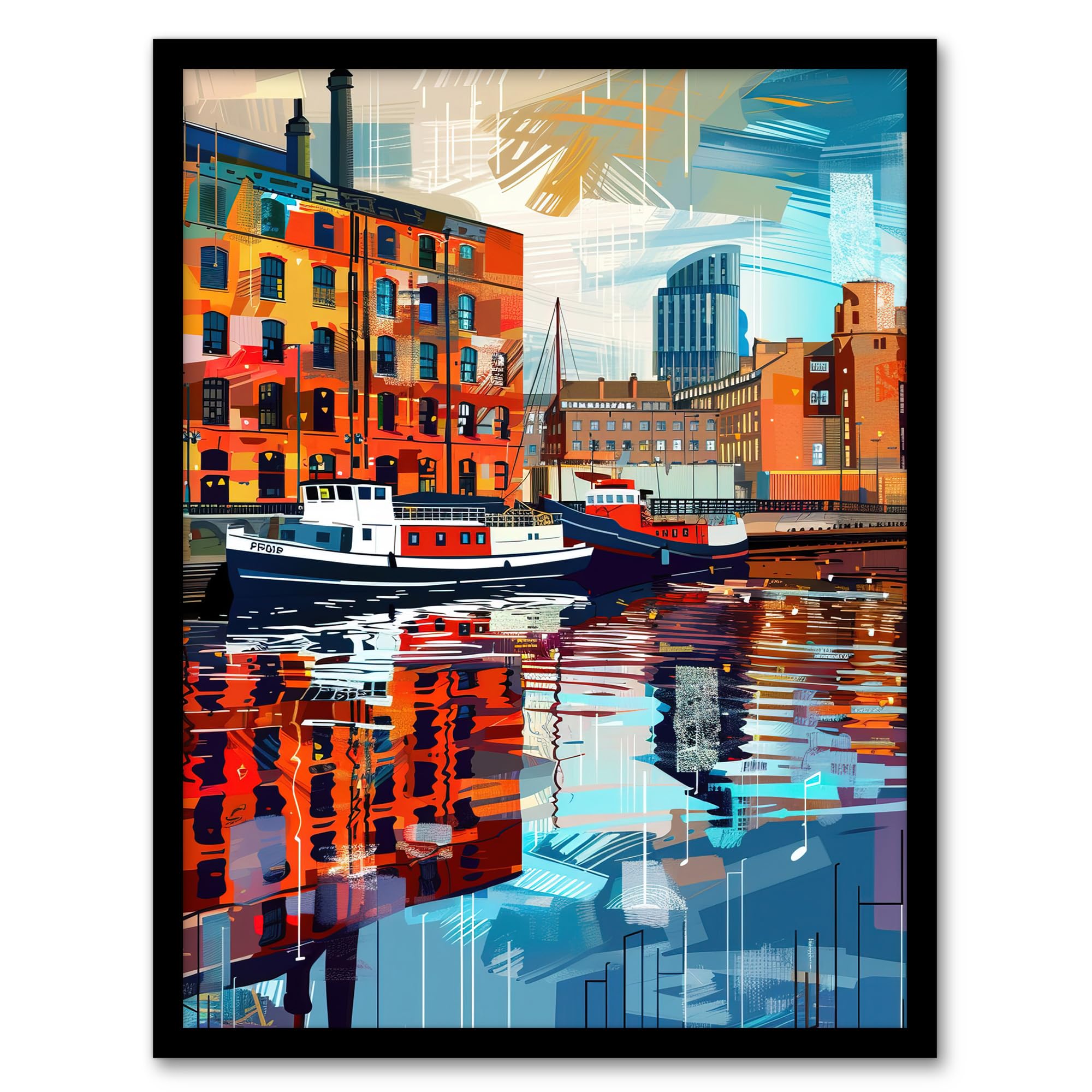 Artery8 Port of Liverpool Colourful Artwork Cityscape Living Room Artwork Framed Wall Art Print A4