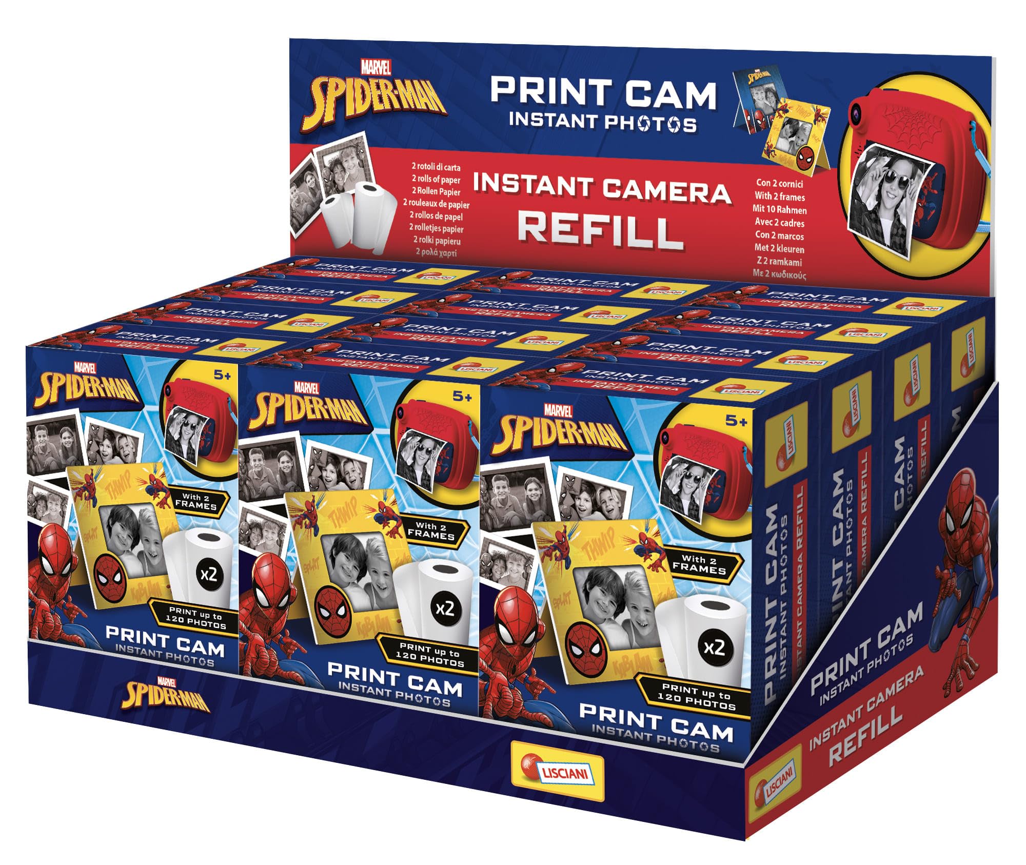 Lisciani - Spare Parts for Spider-Man Print CAM - Instant Camera - Hi-Tech Educational - 120 Photos - Paper Rolls - Frames - Collection - From 5 years