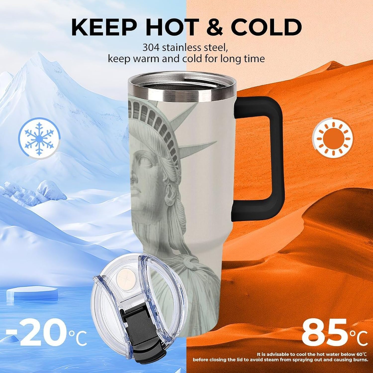 40 Oz Tumbler with Straw And Lid Statue of Liberty Insulated Travel Coffee Mug Stainless Steel Water Bottle Vacuum Insulated Tumblers for Sport Work Car Travel Weekends