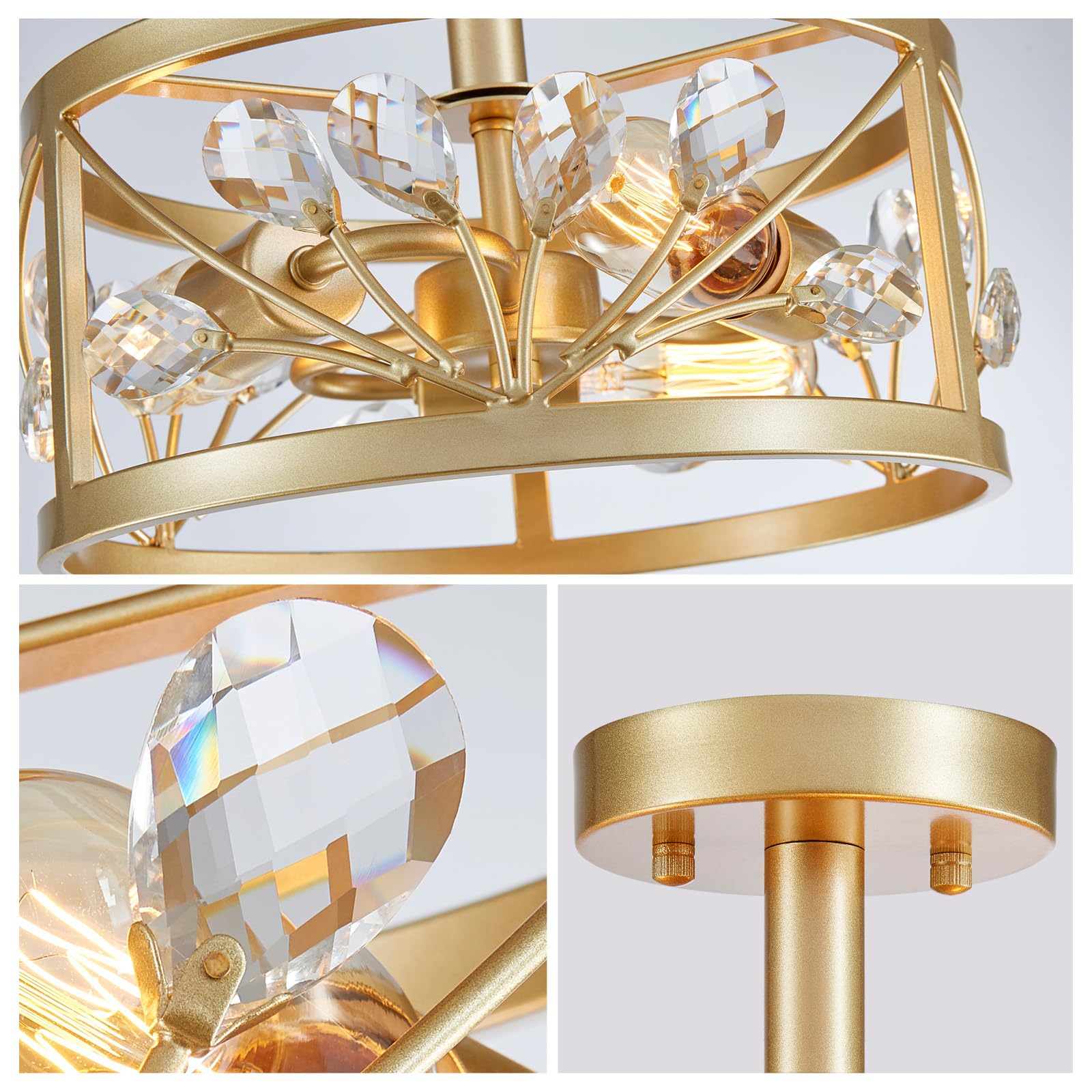 WUZUPS Crystal Leaf Chandelier 3-Light Vintage Farmhouse