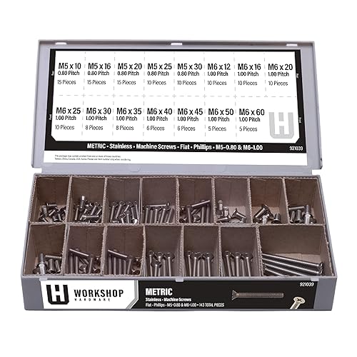 Kit surtido de sujetadores, juego de tornillos de máquina Phillips planos de acero inoxidable métrico, variedad de 143 piezas, diámetros M5-0.80 y