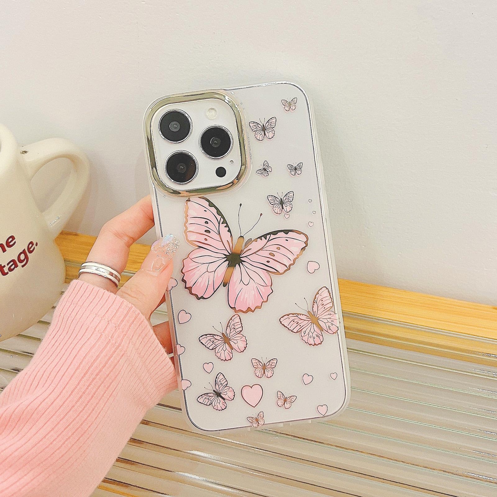Kuafcase IPhone 15 Hülle – Seidig-weiches Silikon Mit Schmetterling-Motiv, Stoßfest & Kratzfest