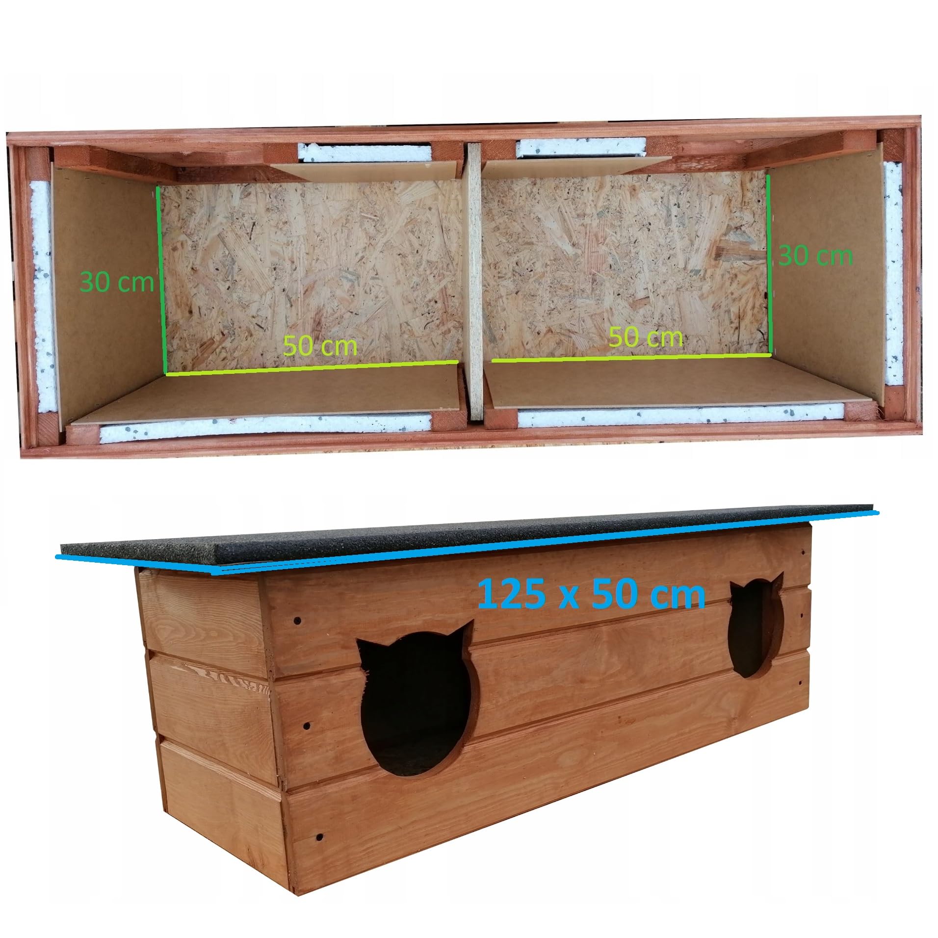 Katzenhaus 110x40 cm Katzenhütte Höhle Outdoor für draußen Winterfest isoliert Holz Versteck Sicherheit Komfort