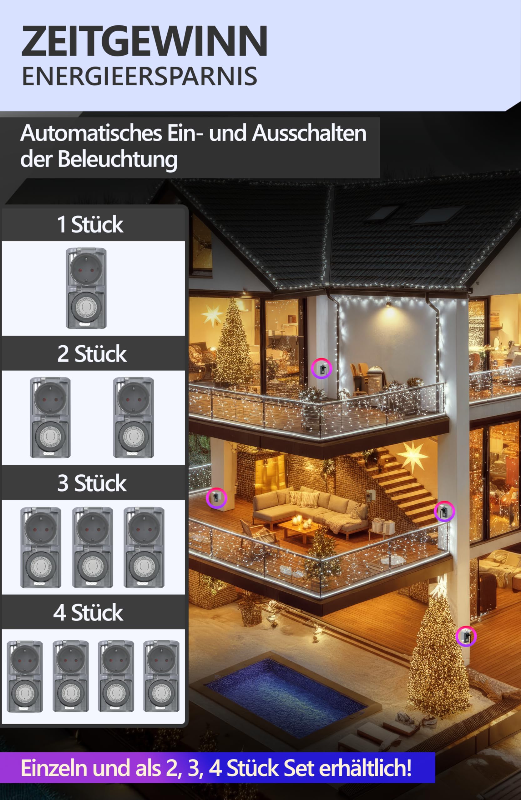 Premium Zeitschaltuhr Aussenbereich - 1 Stück - Zeitschaltuhr Steckdose außen IP44, mechanischer Zeitschalter analog außen - Outdoor Timer, Zeitschalter für Steckdose außen, hohe Schaltleistung