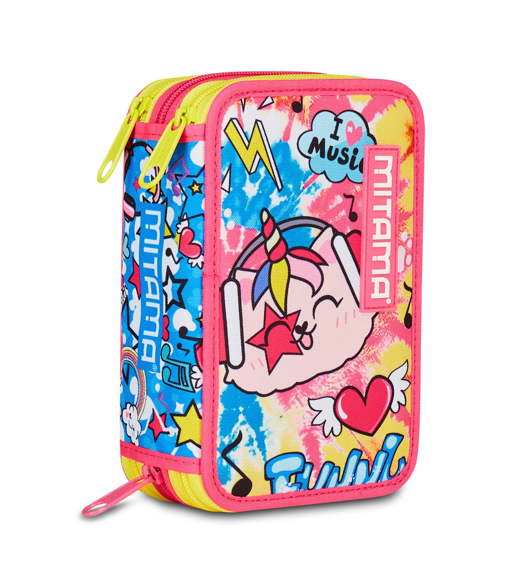 Mitama - Estuche Escolar con 3 Compartimentos, Triple CATROCK, Contenido de 47 Piezas, con lápices, marcadores, portabolígrafos de Escuela Primaria niña, Fucsia, Moderno, Fucsia, Moderno