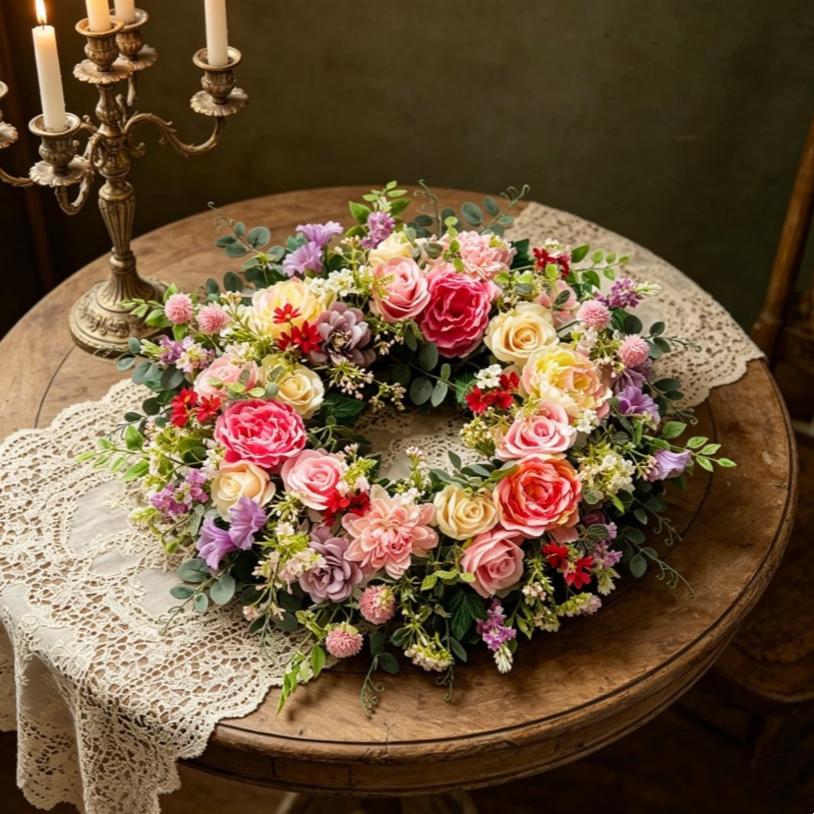 Künstlicher Rosenkranz mit Rosen Pfingstrose und Eukalyptus, 45 cm Frühlings- und Sommerkranz, für Garten, Eingangstür, Fenster, Hochzeit, Party, Festival, Weihnachten