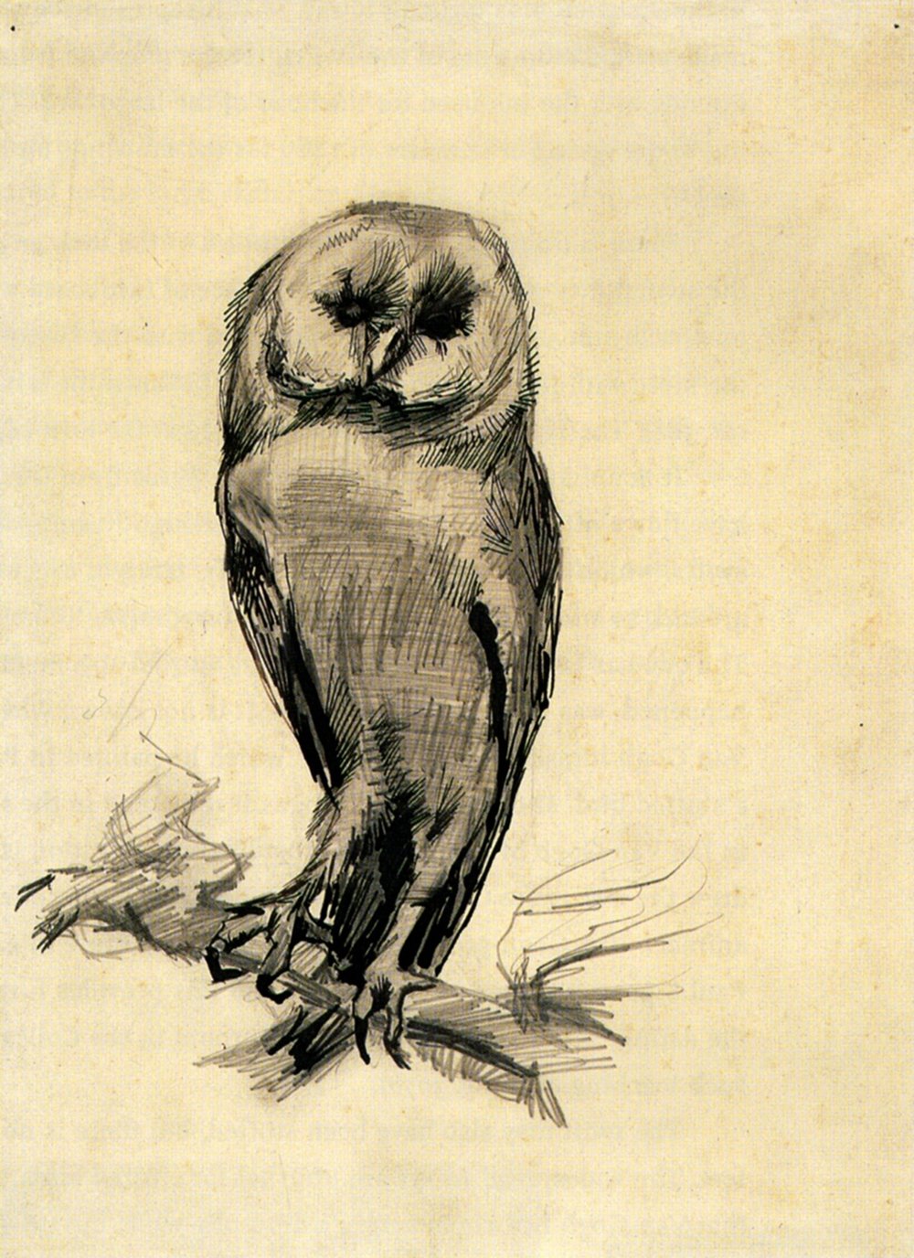 Barn Owl Van Gogh, grand poster encadré marron mat 1887 pour décoration murale de salon art