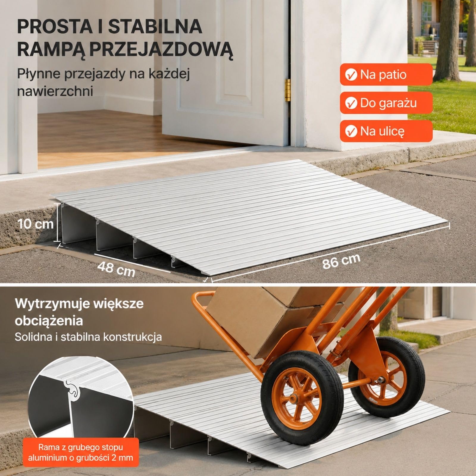 Rampa progowa z aluminium do wózków inwalidzkich, ów, wózków elektrycznych, balkoników, rowerów, trójkołowców, schodów domowych, wejść