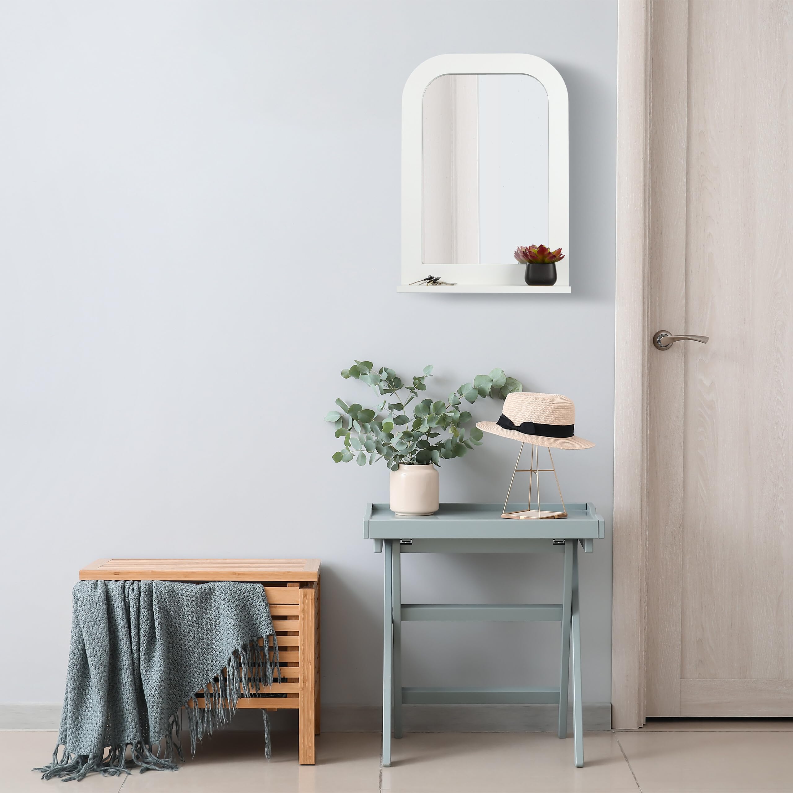 Specchio Da Bagno Con Mensola Relaxdays - 54x38 Cm Bianco | Con Ripiano Portaoggetti - Foto 9