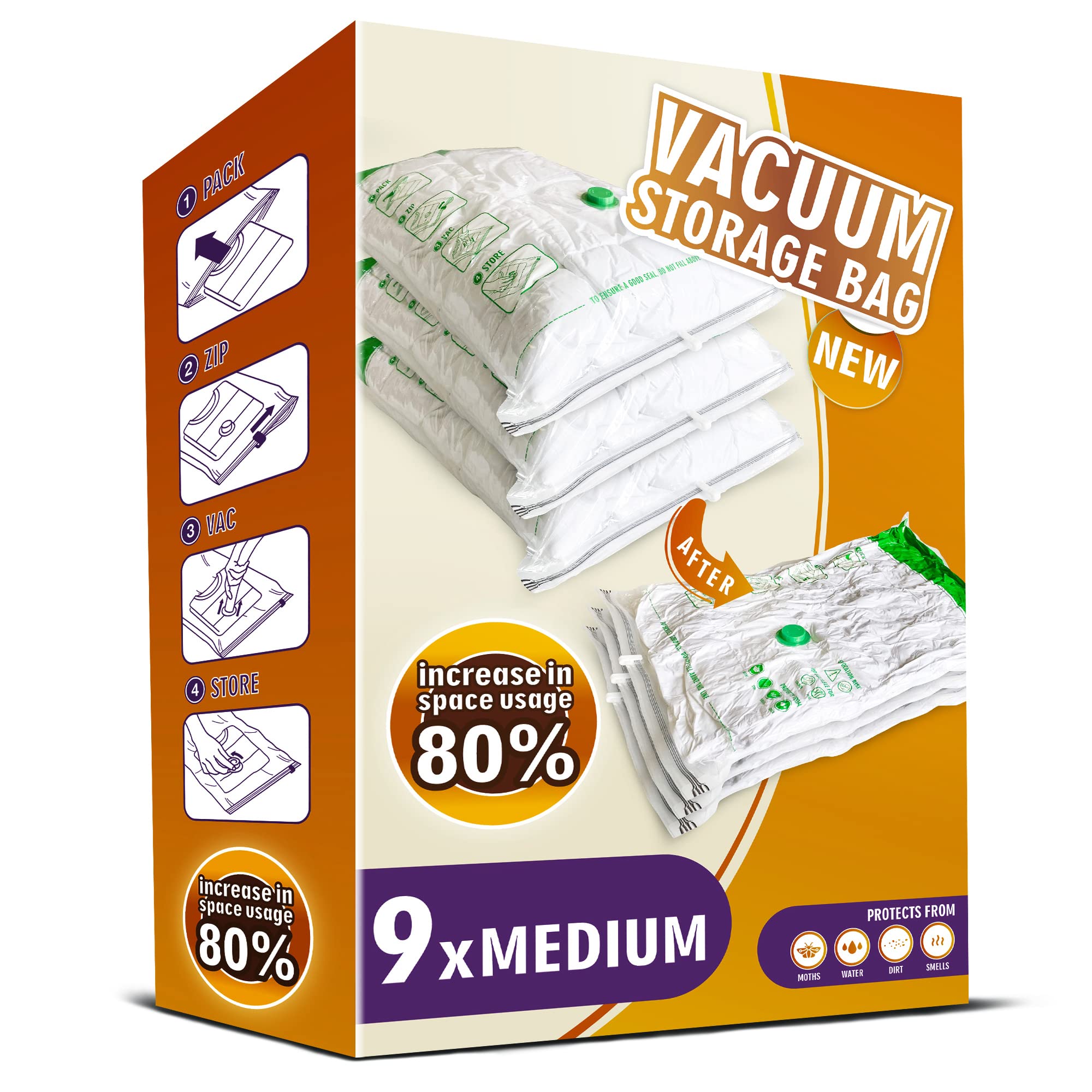 Storage Master 9 Medium Space Saver Bags For Travel And Home Reusable Vacuum Storage Bags Save 80% More Storage Space Work With Vacuum Cleaner (, No Pump Included)