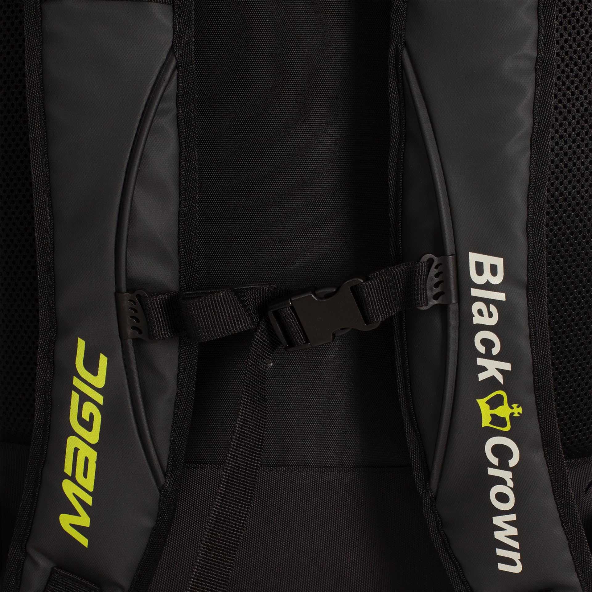 Black Crown Mochila Magic – Diseño Elegante en Negro y Amarillo (30% EVA, 70% PVC), Compartimento para Palas, Bolsillo para Zapatillas y Transporte Cómodo