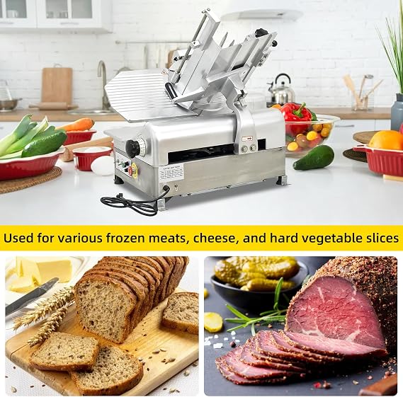 Fully Automatic Meat Slicer,370W+550W Dual Motor Design,Meat Cutter Equipped With Detachable Blades With A Diameter Of 13 inch, 0-15mm Adjustable Thickness,Suitable For Household And Commercial Use