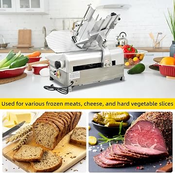 Fully Automatic Meat Slicer,370W+550W Dual Motor Design,Meat Cutter Equipped With Detachable Blades With A Diameter Of 13 inch, 0-15mm Adjustable Thickness,Suitable For Household And Commercial Use