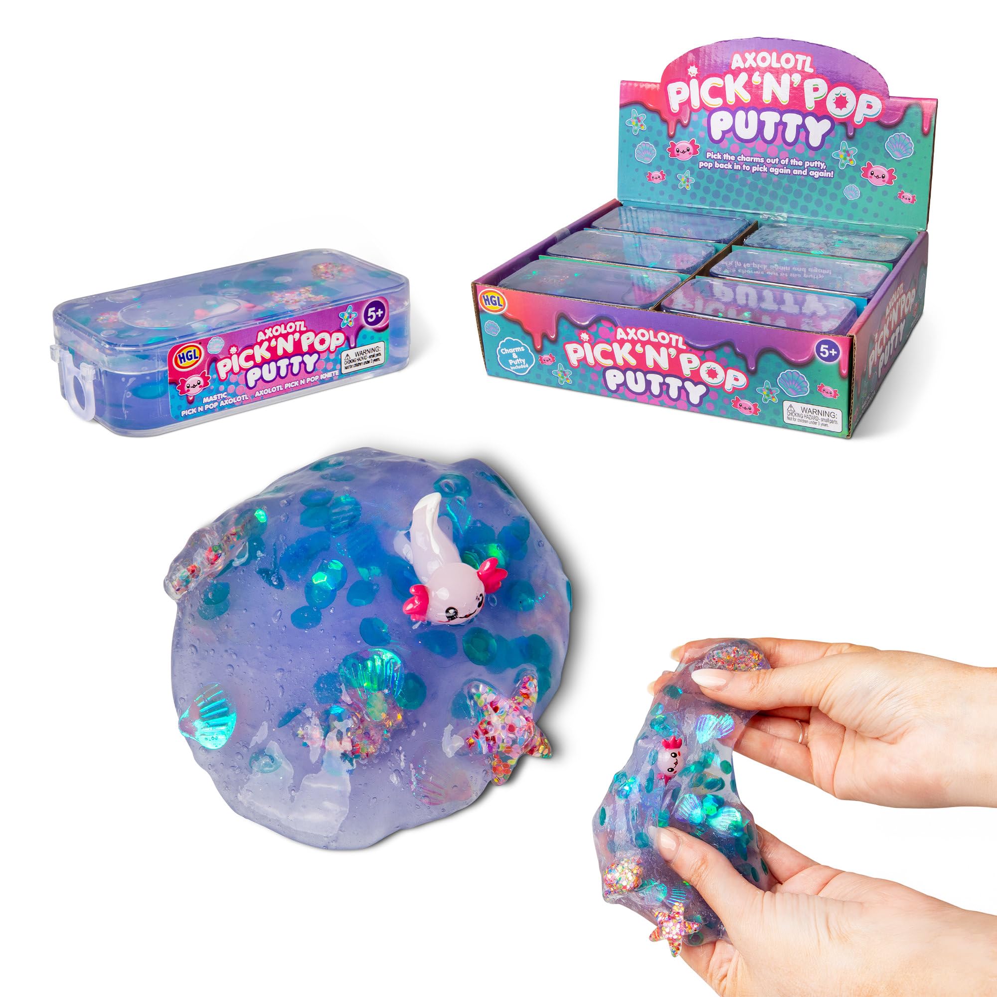 Axolotl Pick N Pop Putty – Soft Squishy Sensory Toy with Cute Axolotl Characters in Tub, Fun Stress Relief for Kids & Adults 5+