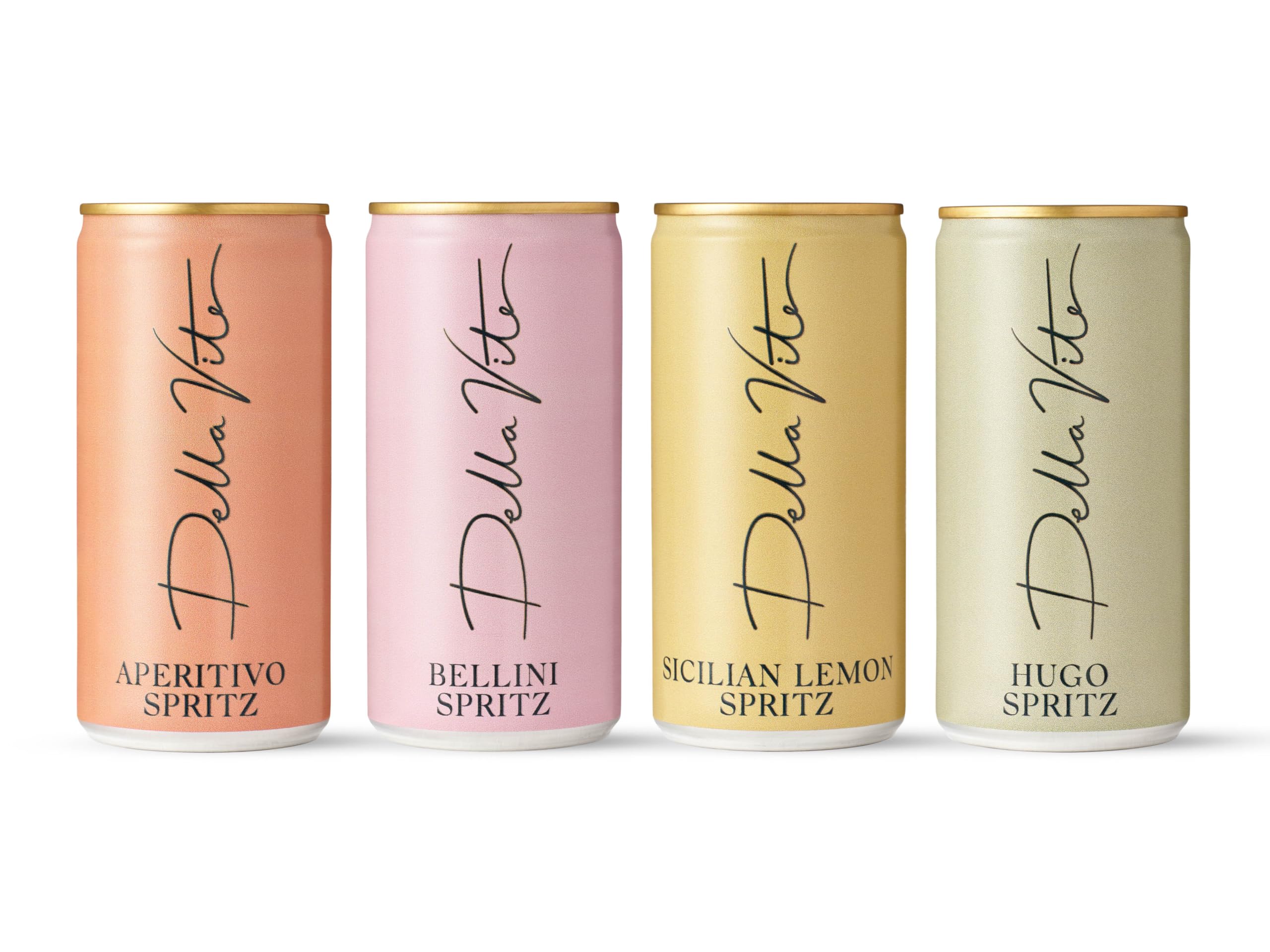Della Vite Spritz Taster Pack – 8 x 200ml Cans | Mixed Flavours: Aperitivo, Lemon, Hugo, Bellini | Ready to Drink Canned Cocktails | Sparkling Wine Drinks