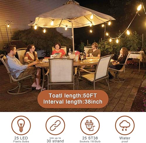 Miniatura 10 de GOHDLAMP Tira de luces G40 para exteriores de 50 pies  Bombillas LED de globo 25+1 blanco cálido 2700 K, impermeable e inastillable, patio, jardín,