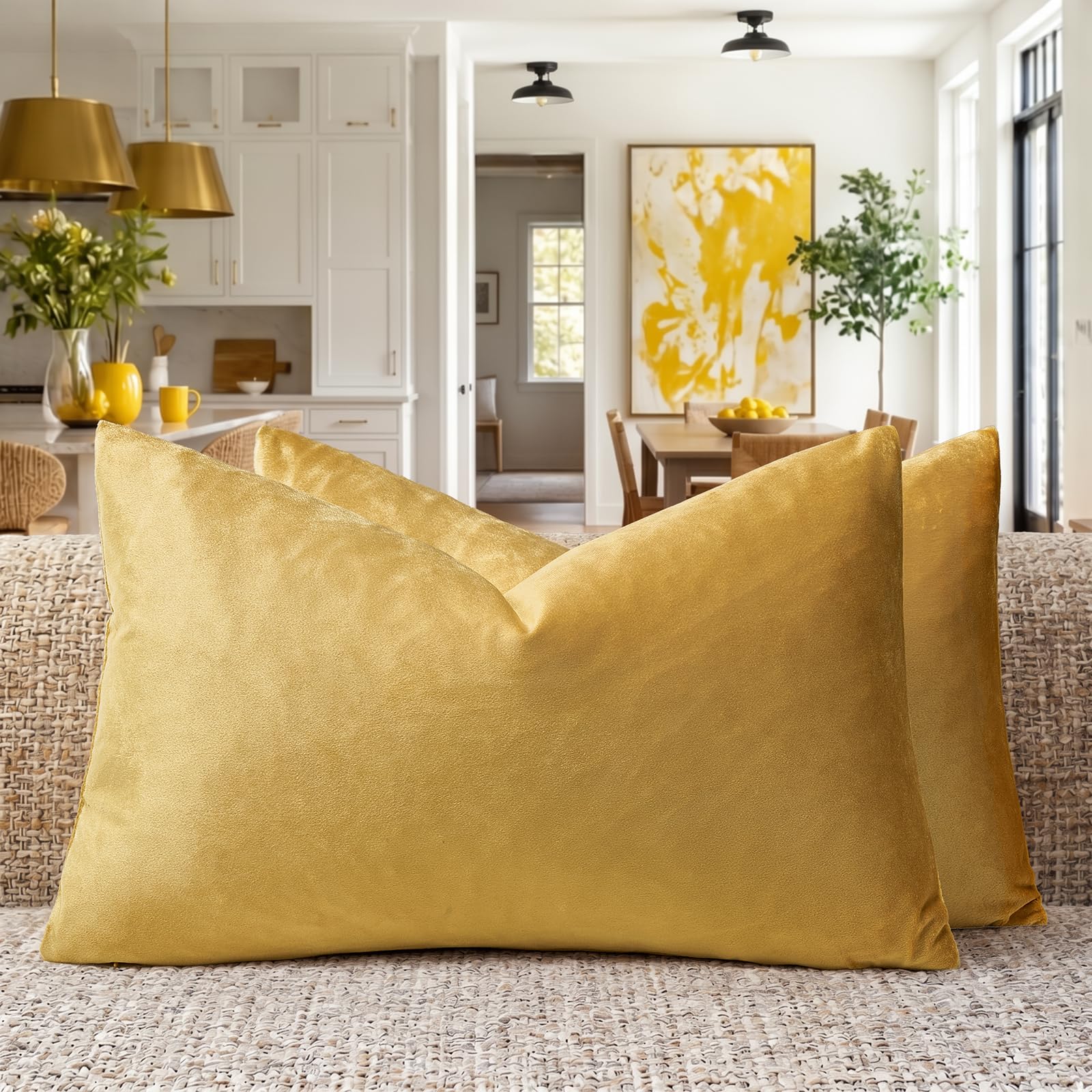 GIGIZAZA Decorative Velvet Cushion Cover for Sofa Bed Set of 2 Yellow — image 1