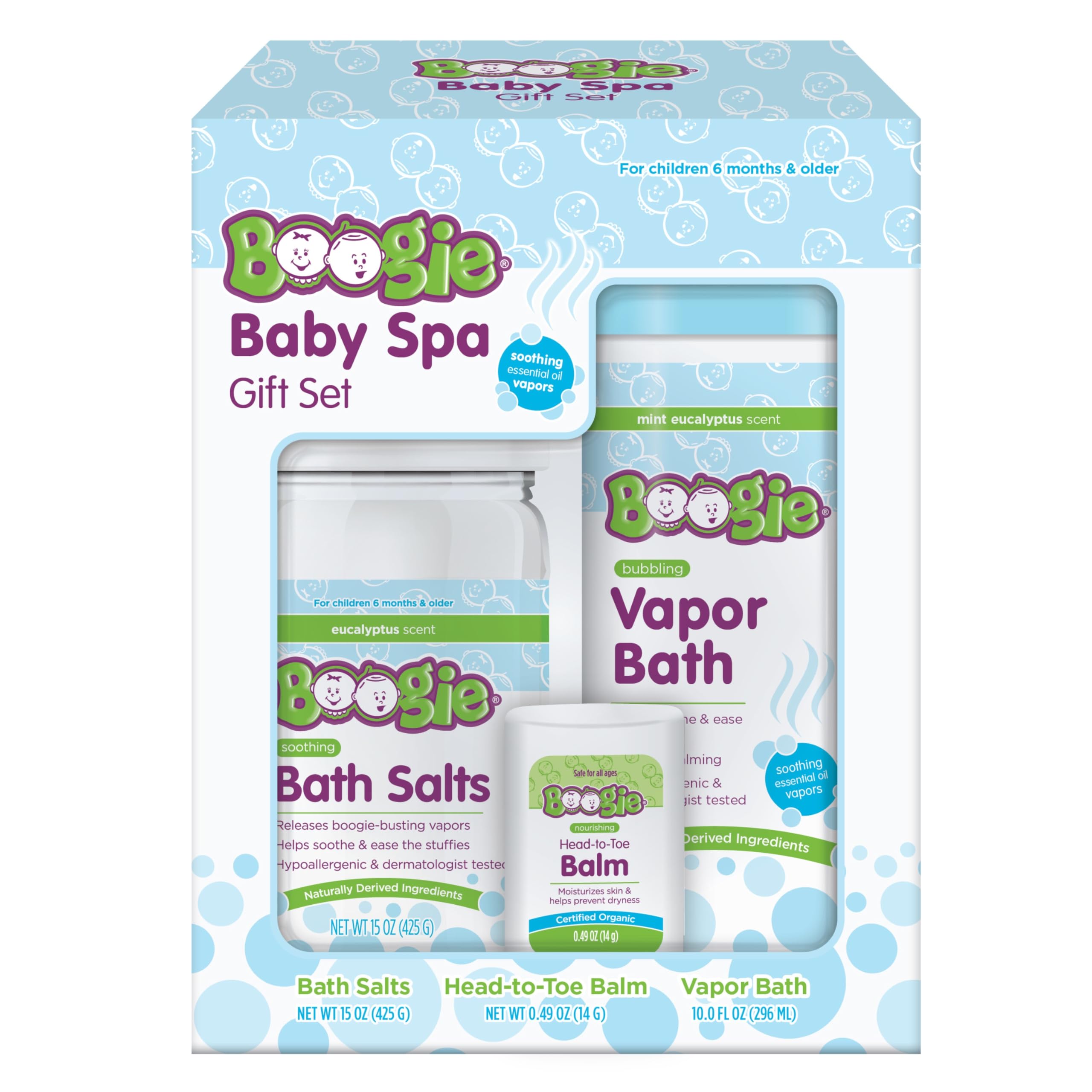 Boogie Baby Spa Kit Gift Set - Bath Salts, Head-to-Toe Balm, &amp; Vapor Bath