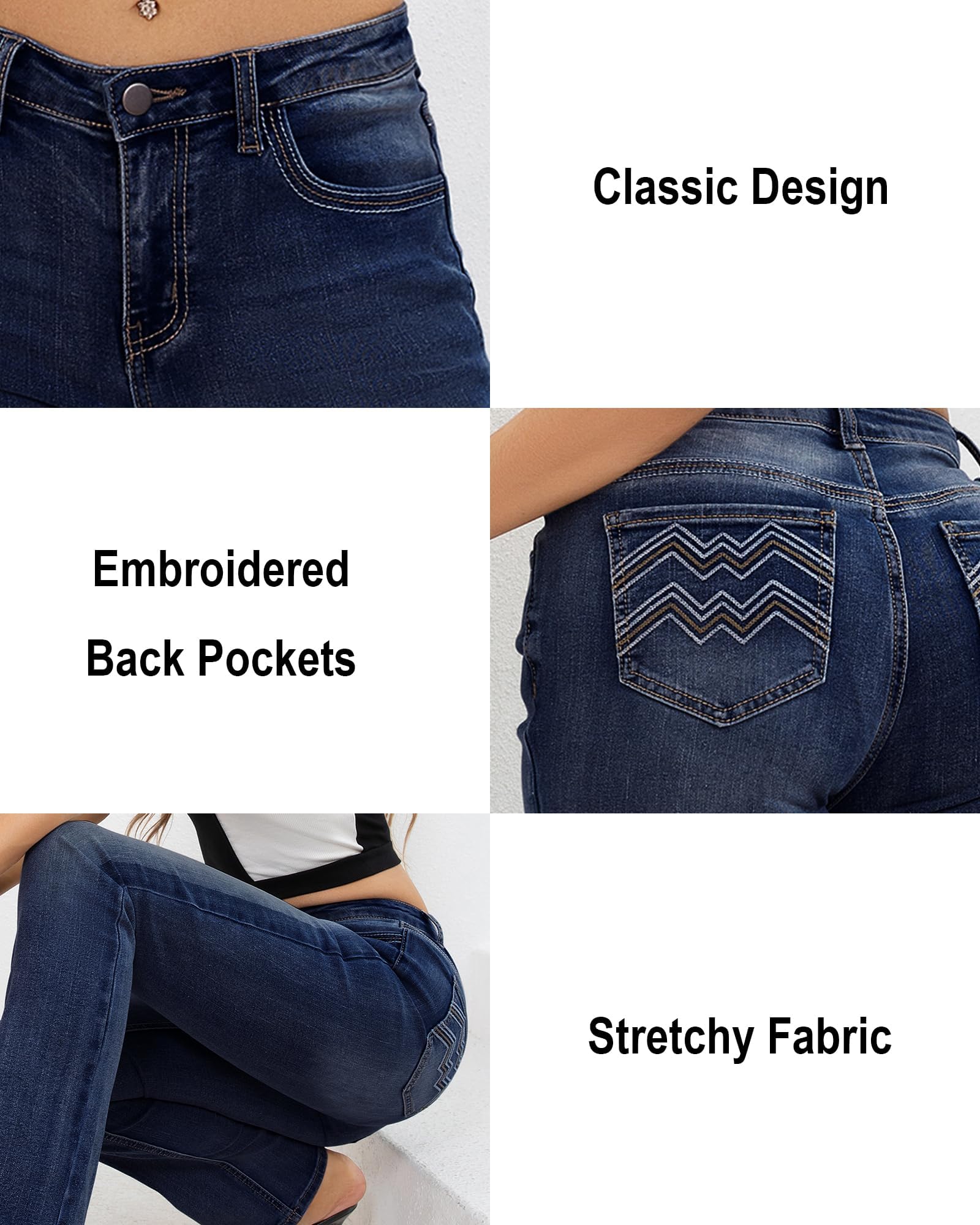 PEIHOT Jeansy damskie w stylu lat 90., o średnim stanie, z elastycznego denimu, krój bootcut