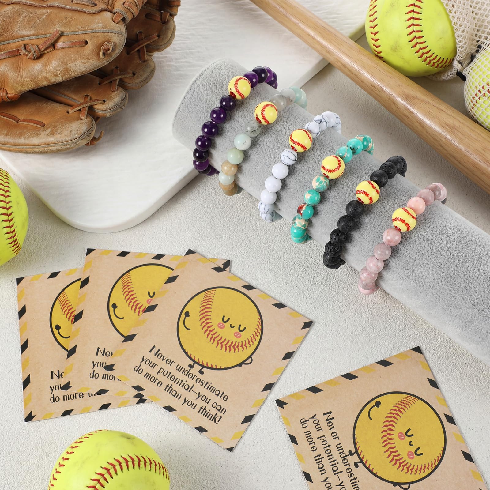 Tondiamo Basketball Softball Positive Team Gifts Bulk Lava Stone Bracelet Inspirational Card Senior Night Sport Graduation Party Favors End of Season Gifts for Player Sport Lover