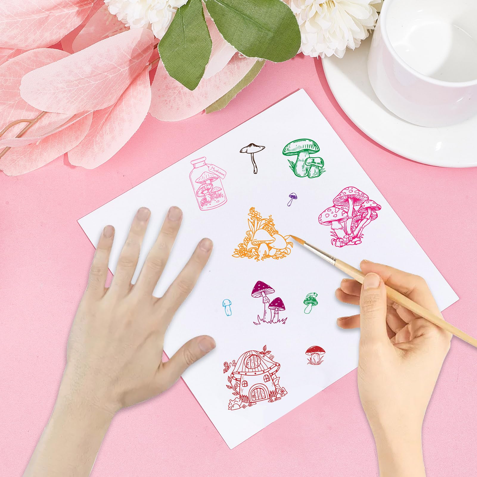 CRASPIRE Mushroom Clear Stamps Set - Vintage Retro Silicone Stamps For Journaling & Card Making