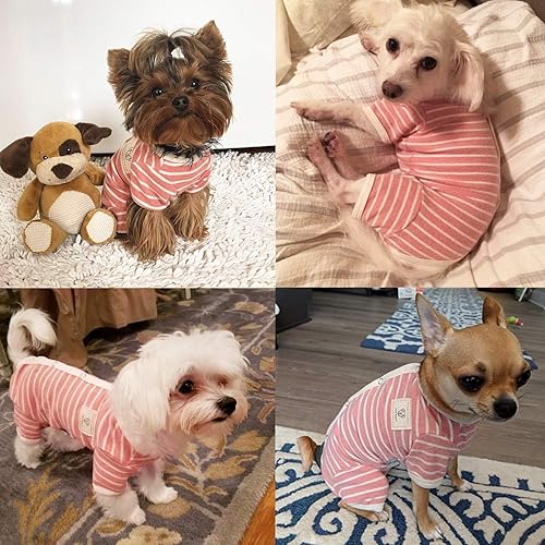 Miniatura 5 de TONY HOBY Pijama de perro para mascotas, pijama de perro de 4 patas con rayas, ropa de algodón suave para recuperación de cirugía (XL, rosa + niña