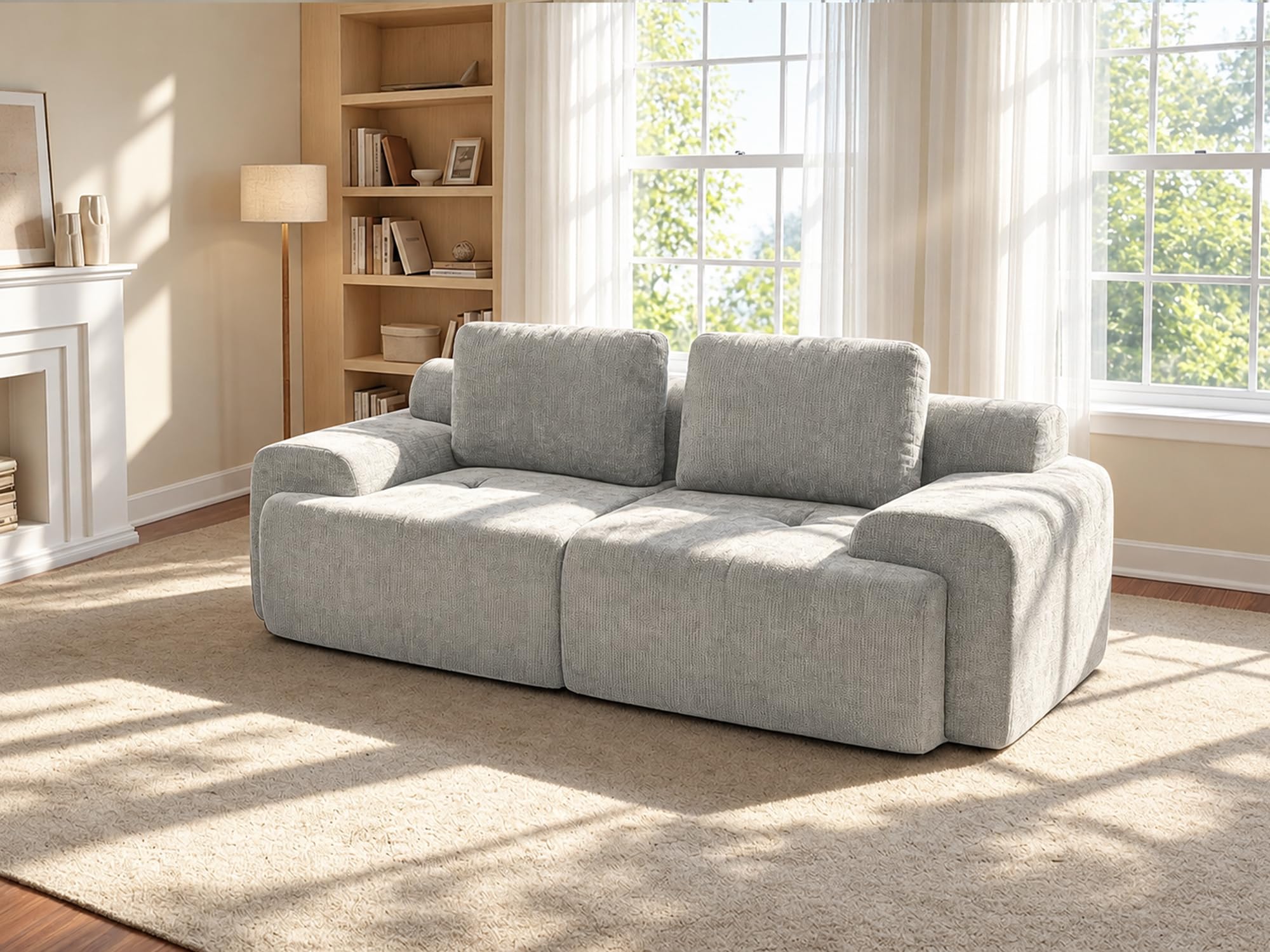 85" Oversized Boneless Couch, Comfort Cloud Sectional Couches for Living Room, Modular Sofa High Back &amp; Extra Deep Seat, No Assembly, Soft Chenille Fabric (Light Grey, 85 inch- Shaped（2+0）)