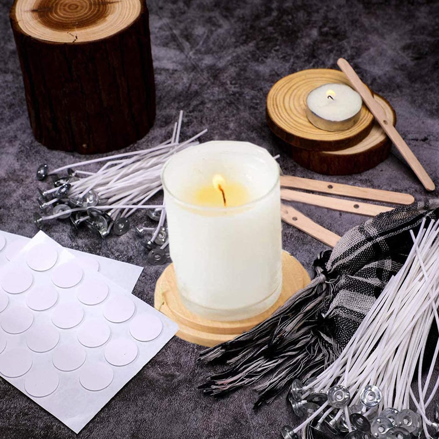 Stoppini Per Candele - 100 Pezzi In Cotone Naturale Per Fai Da Te, Con Supportini E Punti Colla - Foto 2