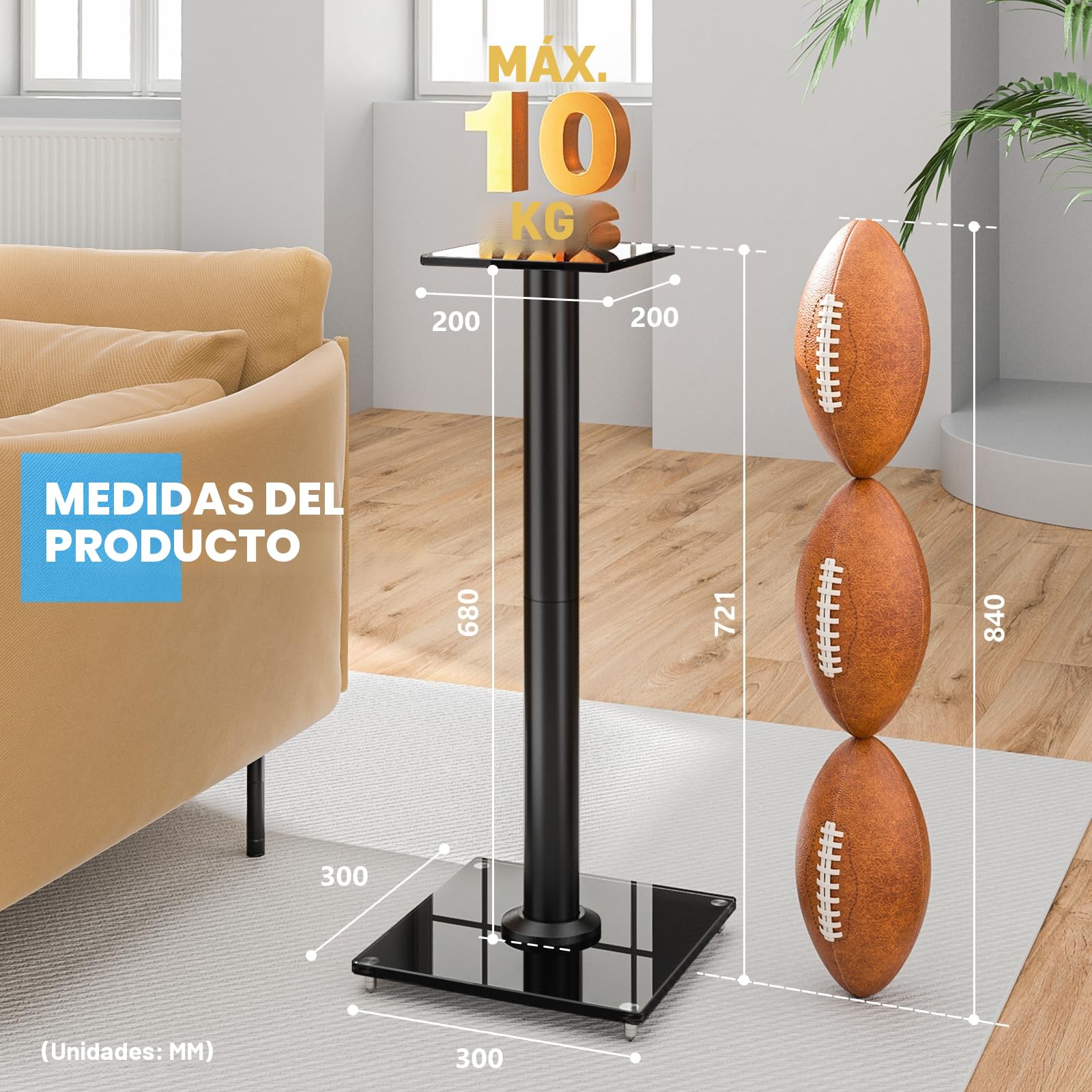 Rfiver 68cm Surround Universal Soporte de Altavoz de Pie, Satélite y Soporte para Altavoces de Estantería con Gestión de Cable, 10kg Surround Soporte para Altavoz 1 Par, Negro