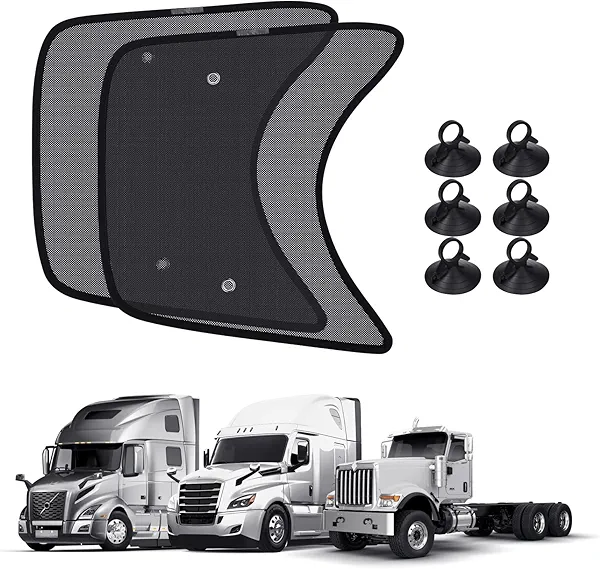 KUST Upgraded 2PCS Side Window Sun Shade for Semi Truck, 23.6x21.6inch Side Window Shade for RV Semi Truck,Volvo VNL,International Trucks,and Freightliner,Sunshade with Suction Cup, UV Protection