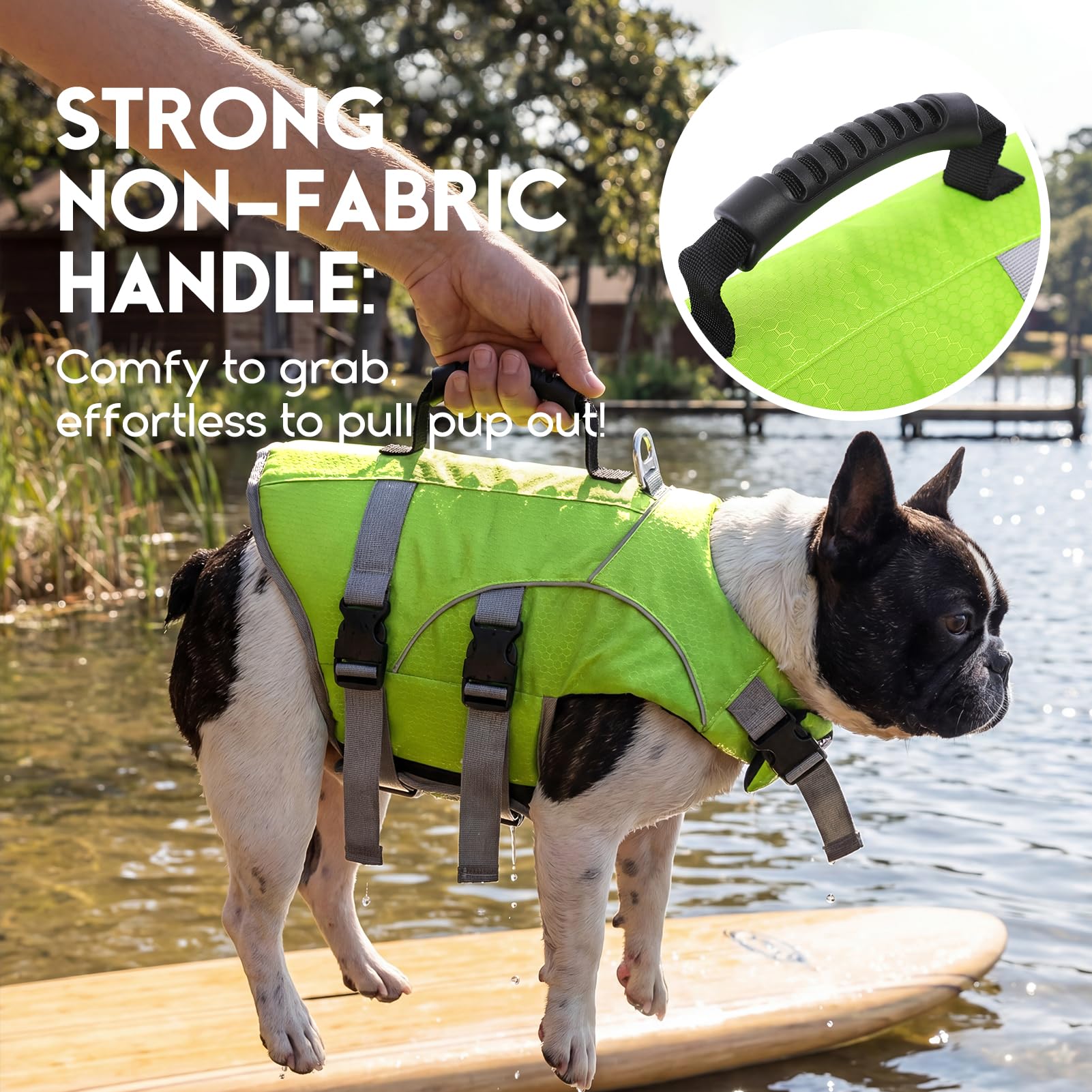 ASENKU Gilet de Sauvetage pour Chien, Haute Flottabilité Anti-Noyade, Poignée de Relevage, Bandes Réfléchissantes, Harnais Antidérapant pour Nage, Plage, Piscine, Bateau