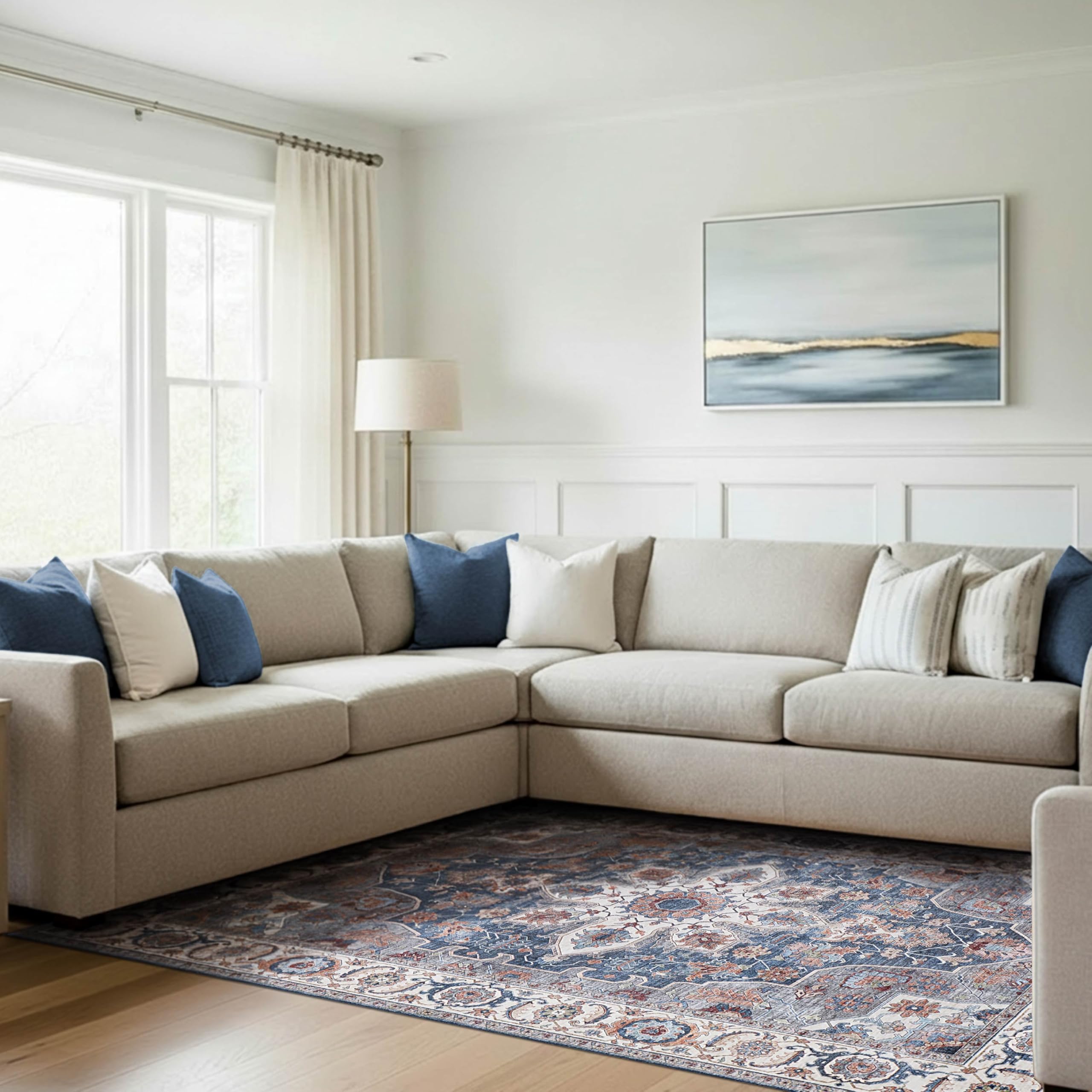 Wyatt &amp; Ash Dream Mink Printed Chenille 9' x 12' Area Rug Aliyeh Navy