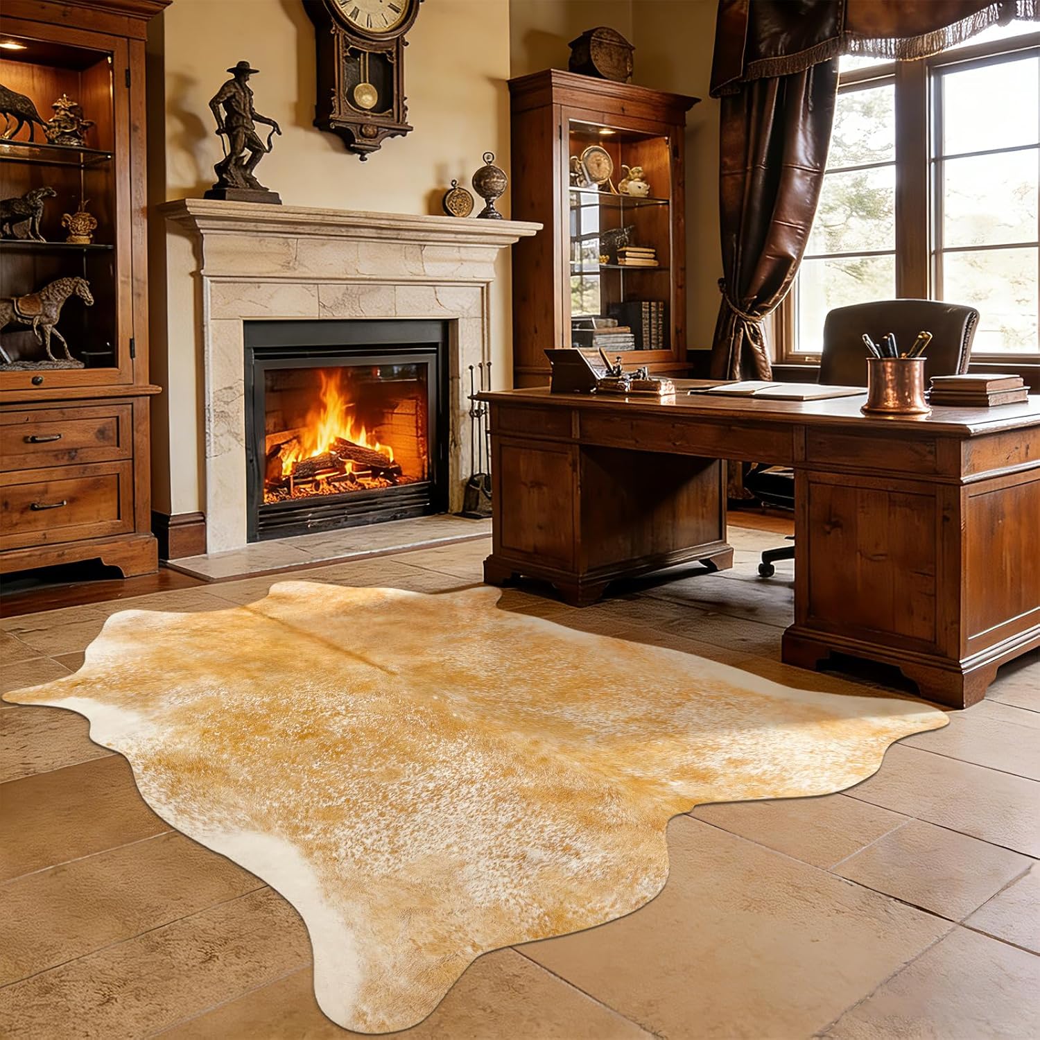 Cowhide Rug for Bedroom, Washable Cow Hide Rug, Small Faux Animal Skin Rugs, Non-Slip Cow Print Area Rugs, 3x4Ft Cowhide Rugs for Bedroom Office Kitchen Entryway, Beige