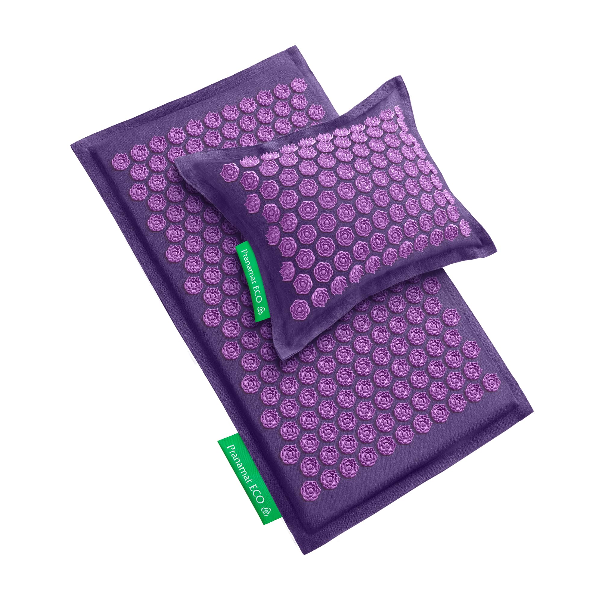 Pranamat Set de Esterilla Grande y Almohada de Acupresión, Terapia de Acupresión Premium para Alivio del Dolor y Relajación, Hecho a Mano en Europa con Materiales Naturales y Sostenibles (Lavander)