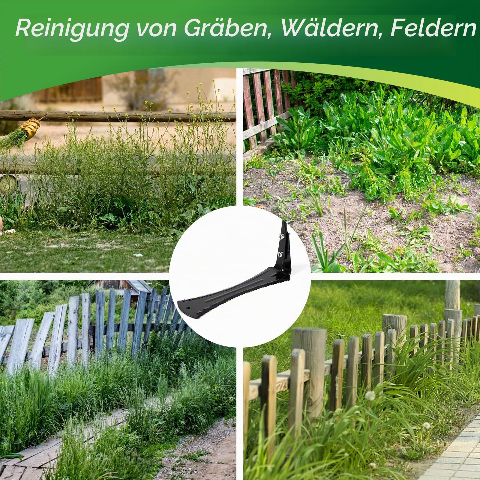 Walensee Sense Sägezahngras Wildwuchssense, Sensensichel für Mähen von Gras Getreide, Unkraut, Handsense, Kleinsense, Gartensense Waldsense Unkraut Sichel mit weichem Gummi für Garten