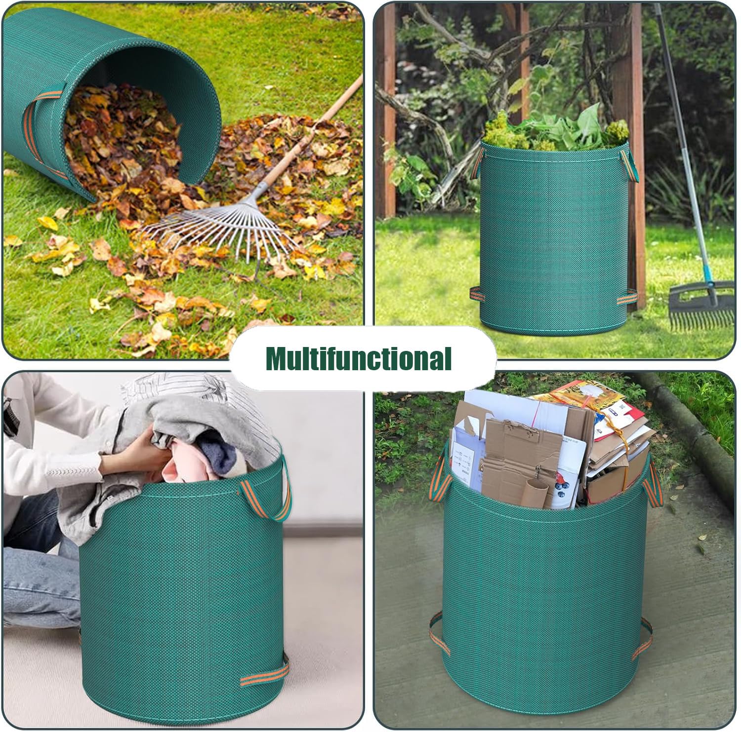 3x 300L Sacchi Giardinaggio Pieghevole, Polipropilene (PP), Robusto, Impermeabile, Antistrappo, Riutilizzabile PROFESSIONAL Borsa da Giardino con manici, resistenti autoportanti, per foglie, campeggio