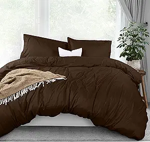 Utopia Bedding Duvet Cover Queen Size - 3 Piece with Zipper Closure - 1 Comforter Cover 90X90 Inches & 2 Pillow Shams 20X26 Inches (Brown) Comforter Not Included