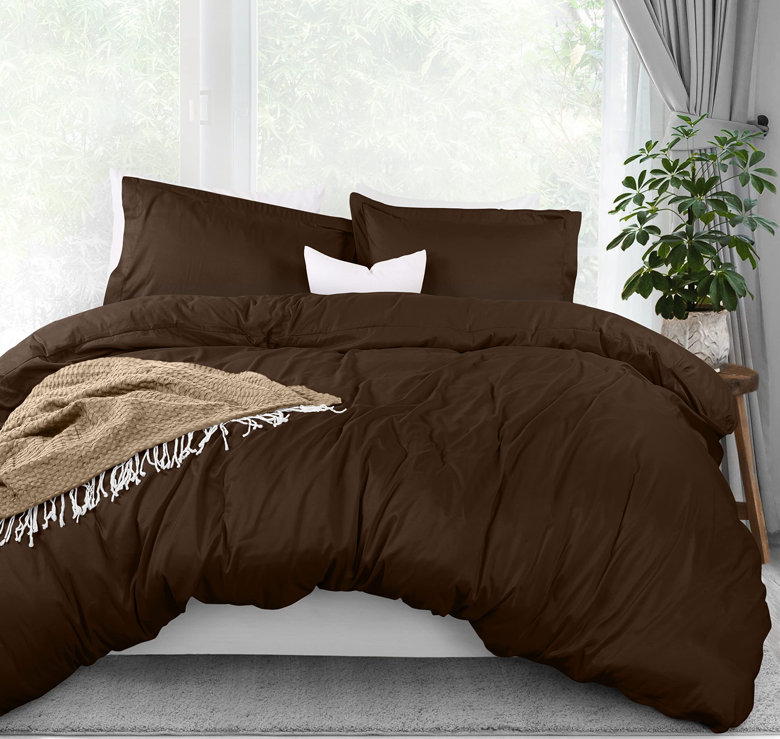 Utopia Bedding Duvet Cover Queen Size - 3 Piece with Zipper Closure - 1 Comforter Cover 90X90 Inches & 2 Pillow Shams 20X26 Inches (Brown) Comforter Not Included