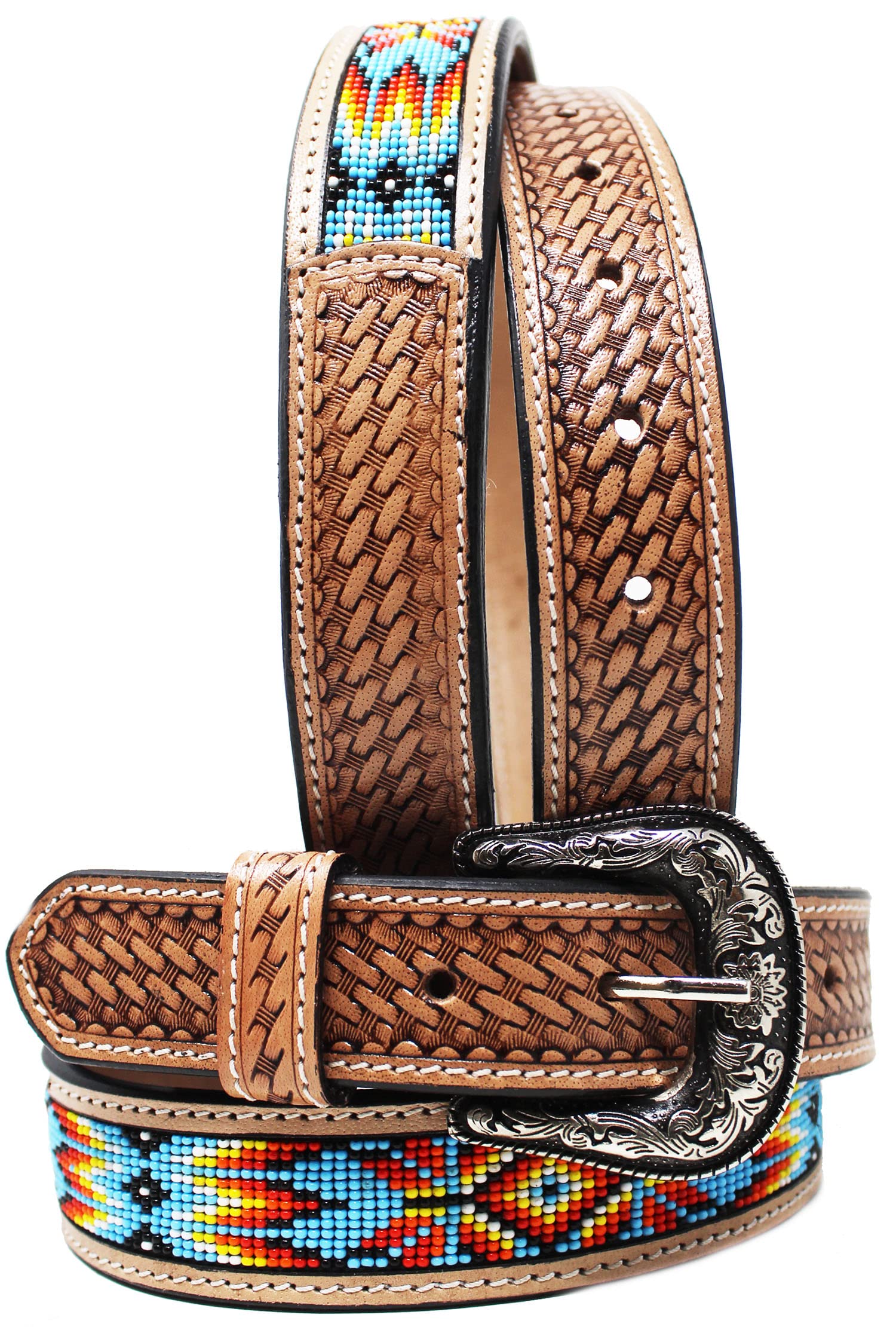 CHALLENGER 27-28 Kids Child Youth 1-1/4" Wide Western Floral Tooled Purple Beaded Leather Belt 26FK43C