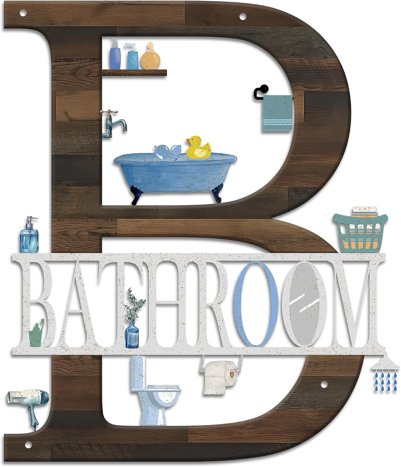 Metal Bathroom Brown Wall Decor,Shower Room Signs Wall Art for Modern Home Hanging Decorations,Funny Para BañO Pictures,Farmhouse Laundry Adornos Prints,Bathroom Accessories (Brown-B)