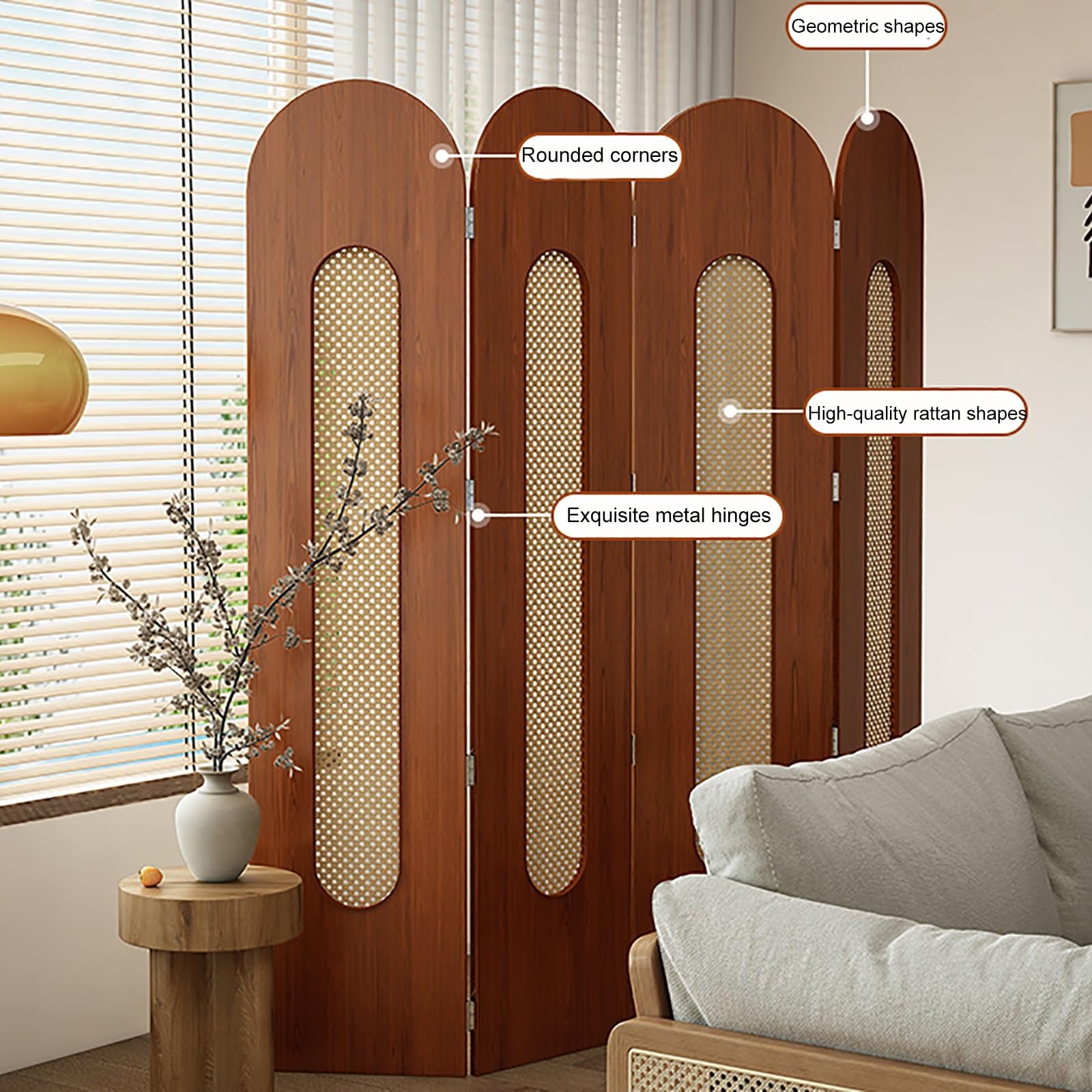 Separe Divisorio Interno, Divisorio Pieghevole in Rattan Intrecciato, Altezza 180 cm, Separe da Esterno Giardino Indipendente per Camera da Letto e Ufficio(Cherry,Large)
