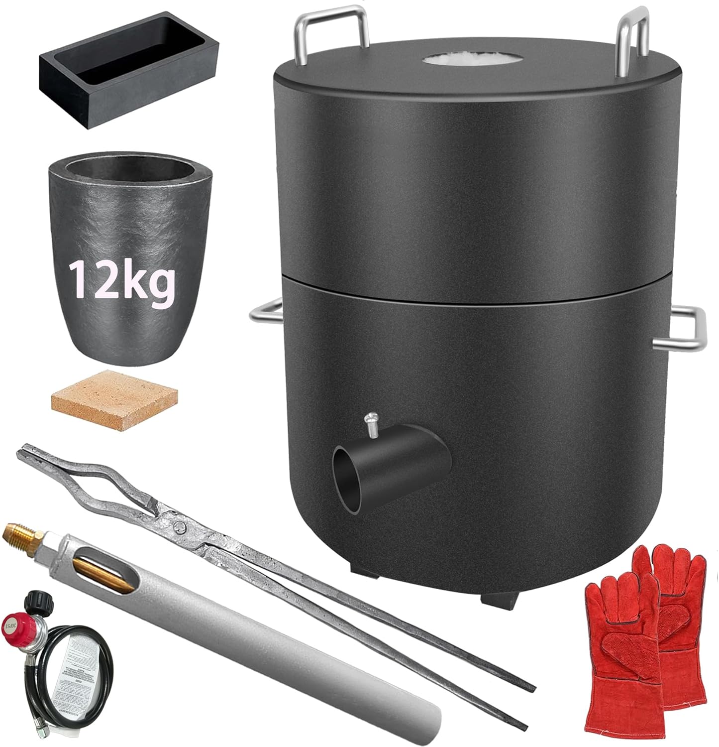 AMCJJ 12KG Propane Melting Furnace Kit, Metal Melting Upgraded Safer Foundry Kiln Smelting Gold Silver Copper Aluminum Metal Recycle for Jewelry Making and Metal Casting