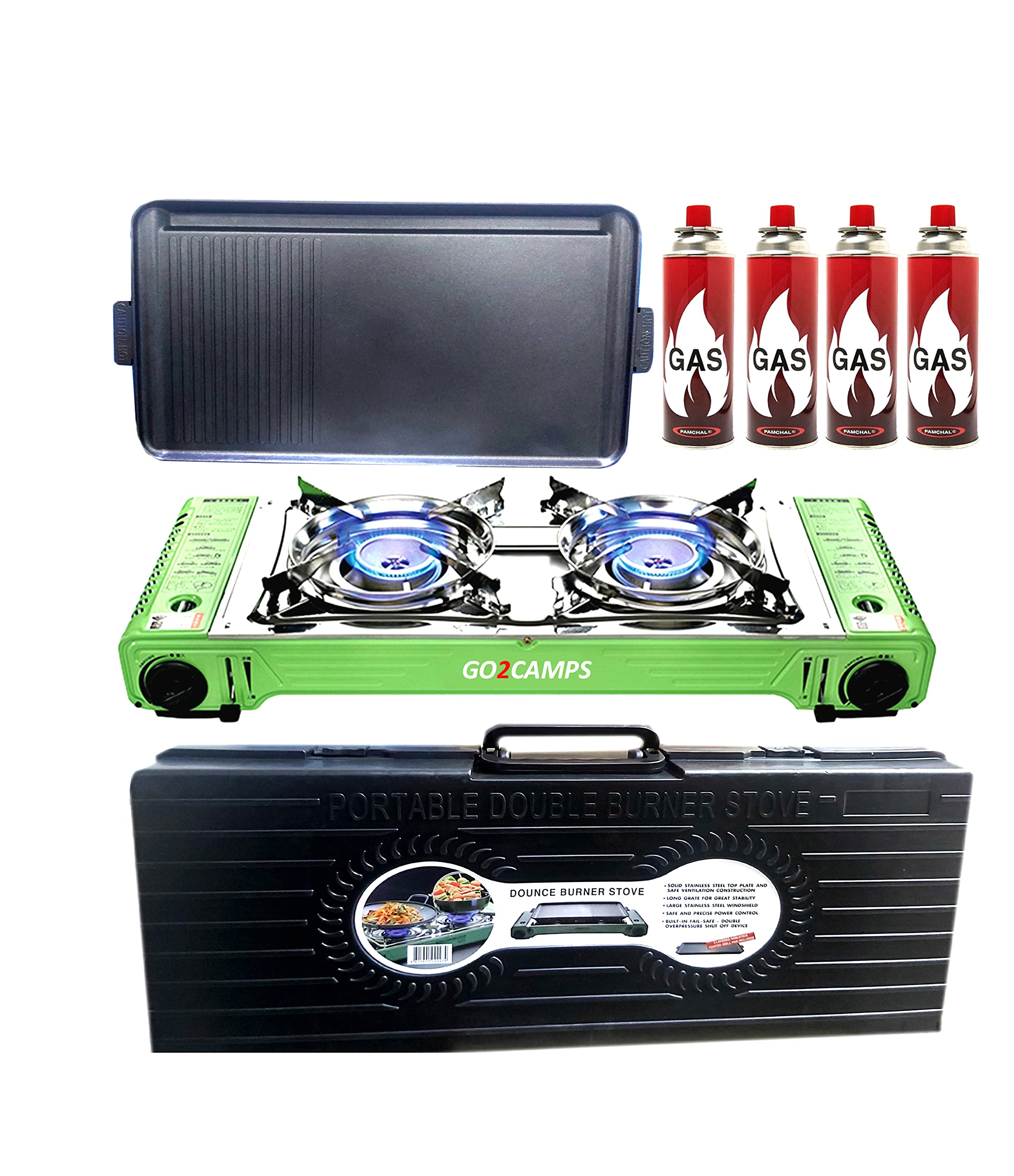 Buy Go2Camps Korean Double Burner Butane Camping Stove With Bbq Grill