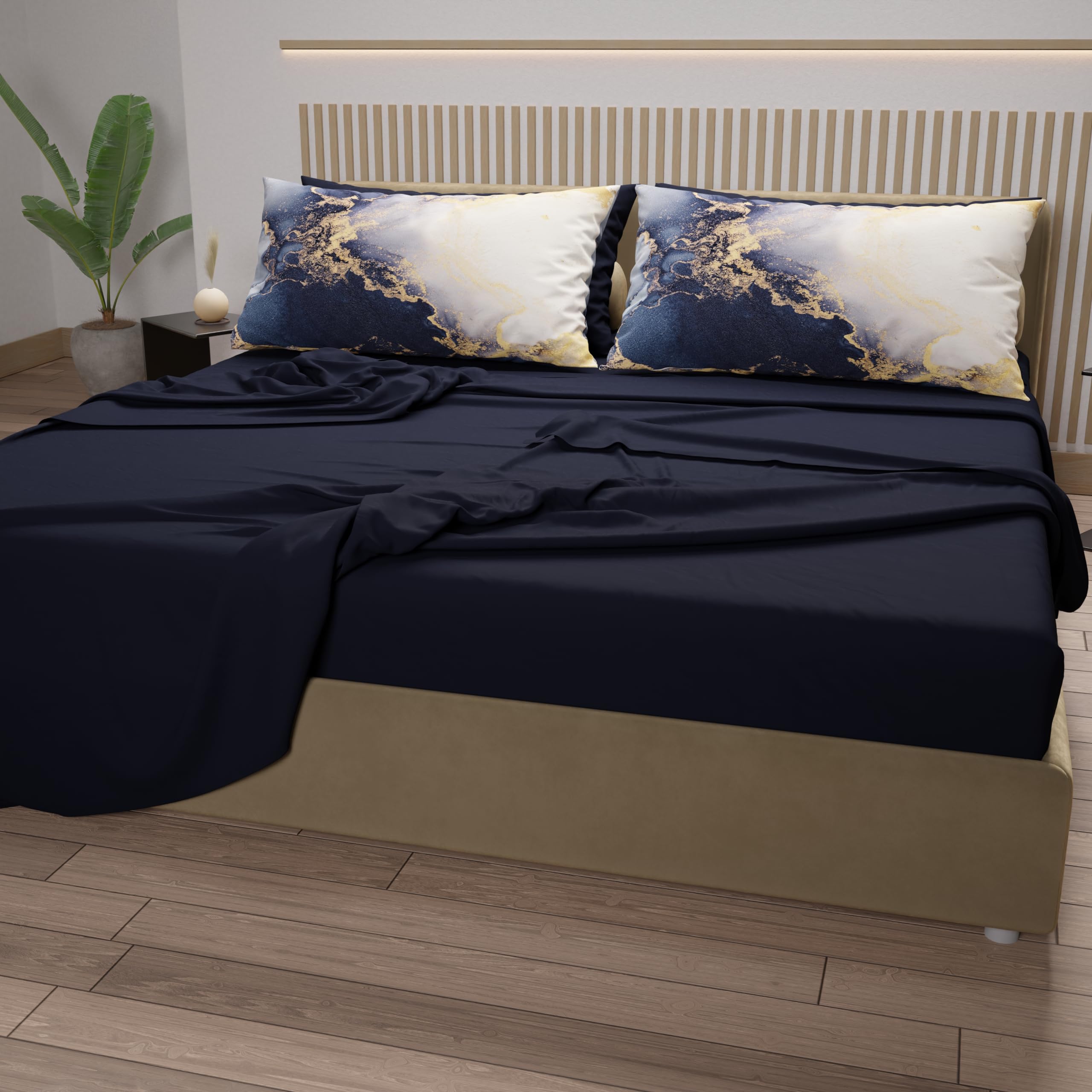 PETTI Artigiani Italiani - Cotton Sheets with Pillowcases in Digital Print, Single Bed Sheet, Single Bed Set, Night Blue, 100% Made in Italy - Image 3