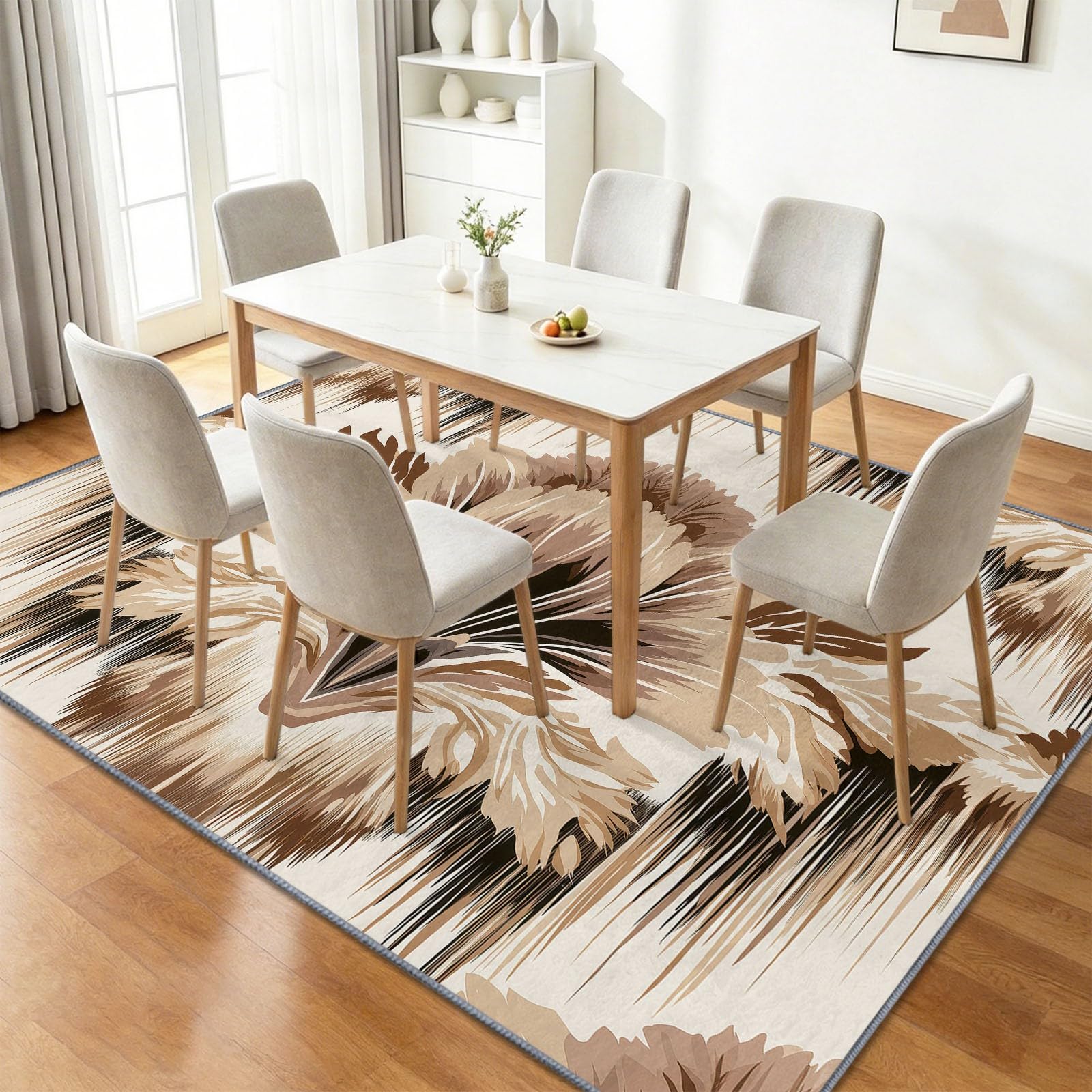 Tapis de Salon Grande Fleur Stylisée 80 x 150 cm Garçons Filles Adolescents, Plantes Abstraites Tapis de Chambre 3D Imprimé Flanelle Lavable Moquette Coucher Cuisine Bureau