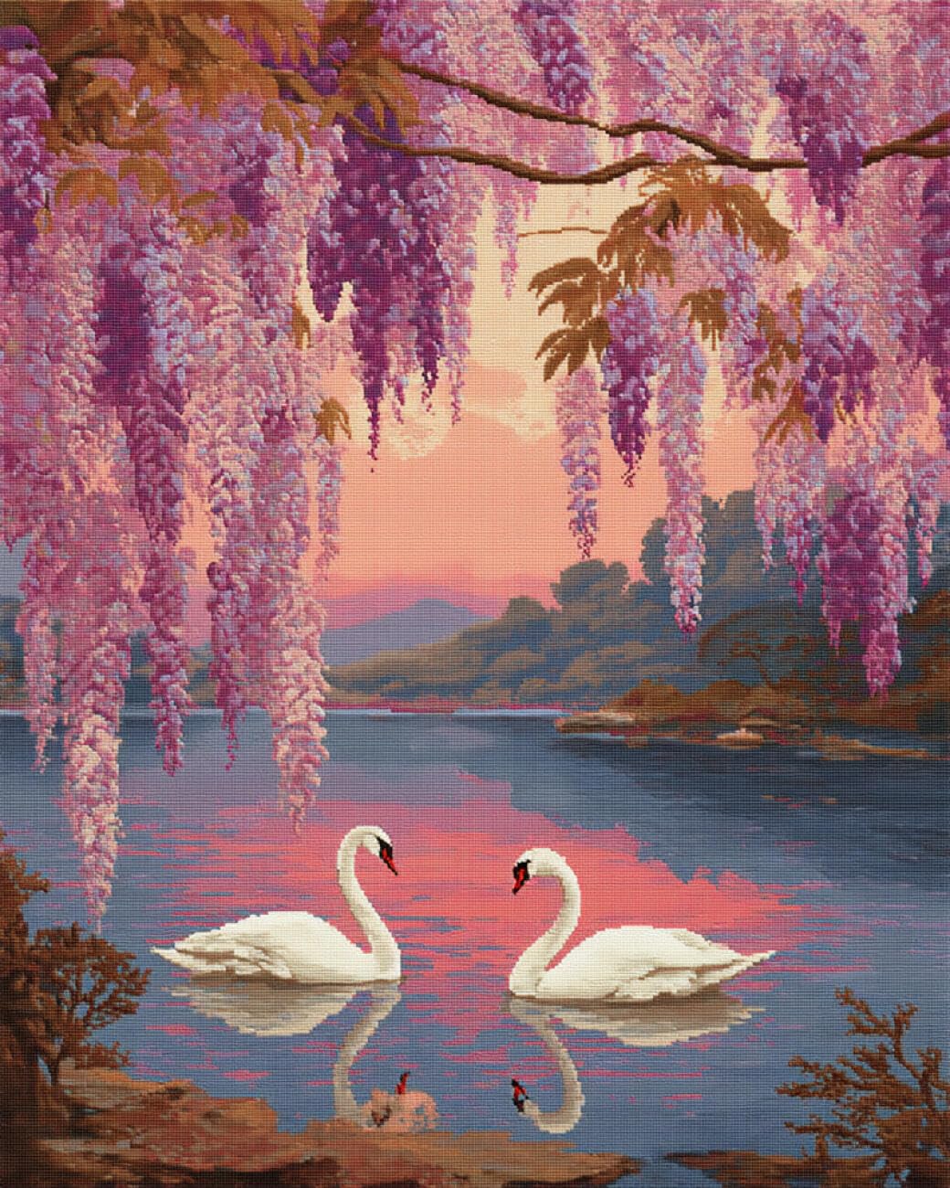 AYAOYANGGO Animal DIY Beaded Cross Stitch Kit Anime Swan Beadwork Craft Kit for Beginners,Needlework Set,Preprint Pattern Decor Wall Art 40x50cm