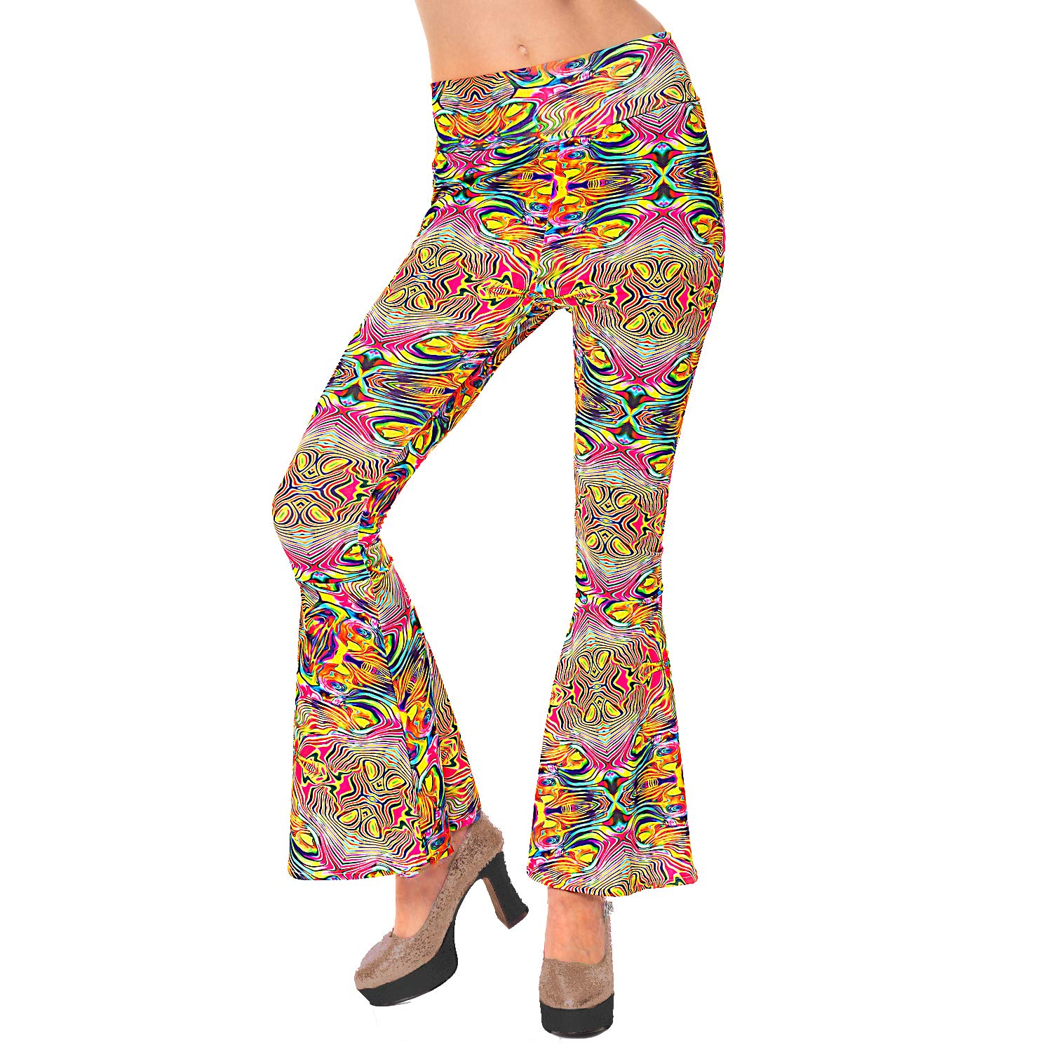 Sowest Women's Multicoloured 60S 70S Flared Trousers Disco Groovy Fancy Dress Saterday Night Fever Psychedelic Hippie Chick Small